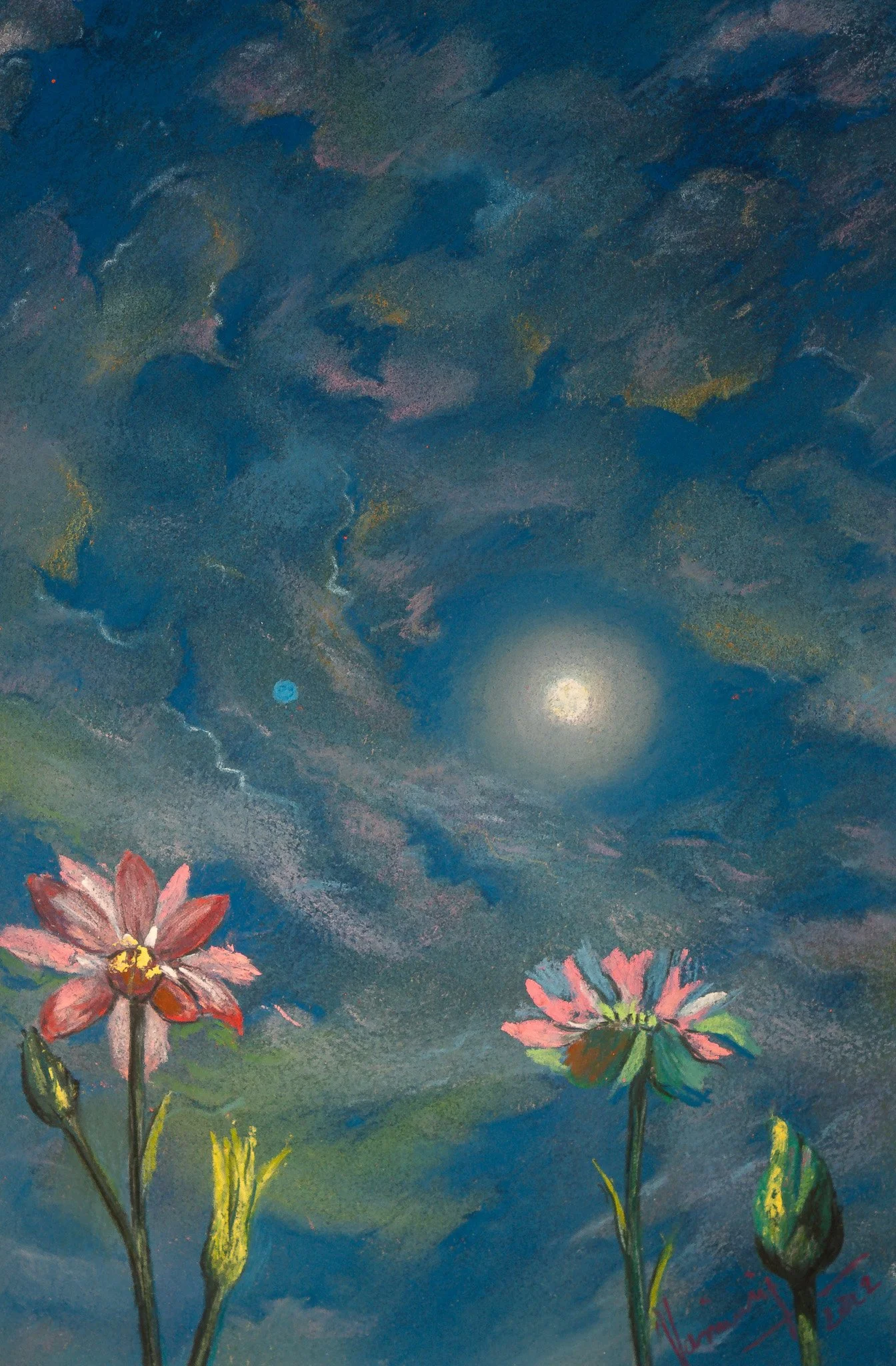 "Moonlit Bloom", pastel on paper, 8.5 × 12.5 in., 2022