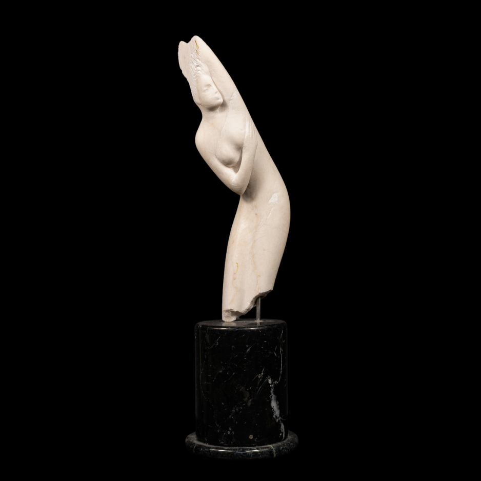 "Inclination", alabaster on granite base, 14 × 4 × 3 in., 2016