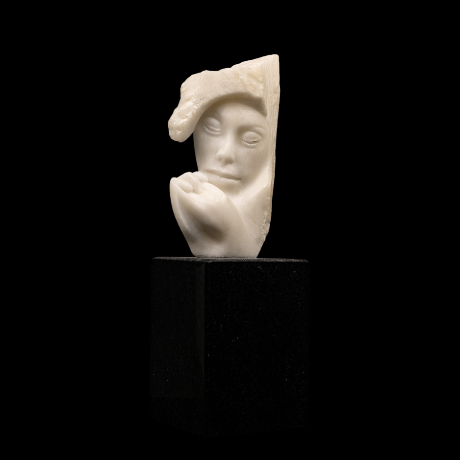 "Stone and Silence", marble on granite base, 11 × 4 × 3 in., 2009
