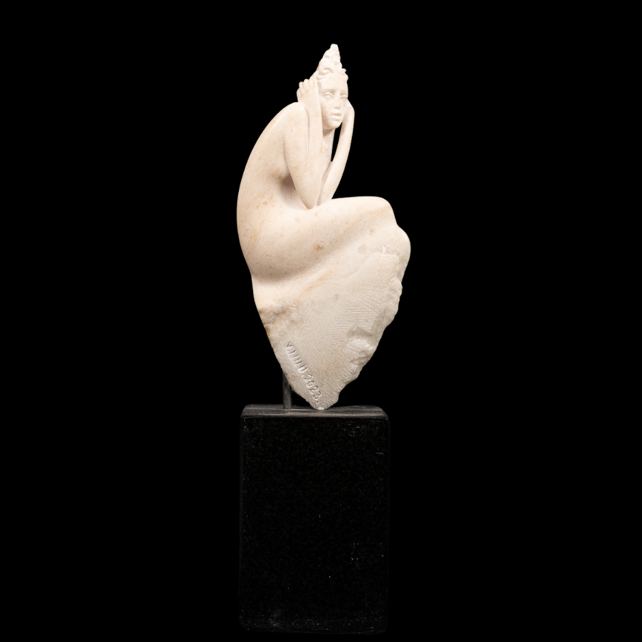 "Inward", marble on granite base, 11.5 × 4 × 3 in., 2023