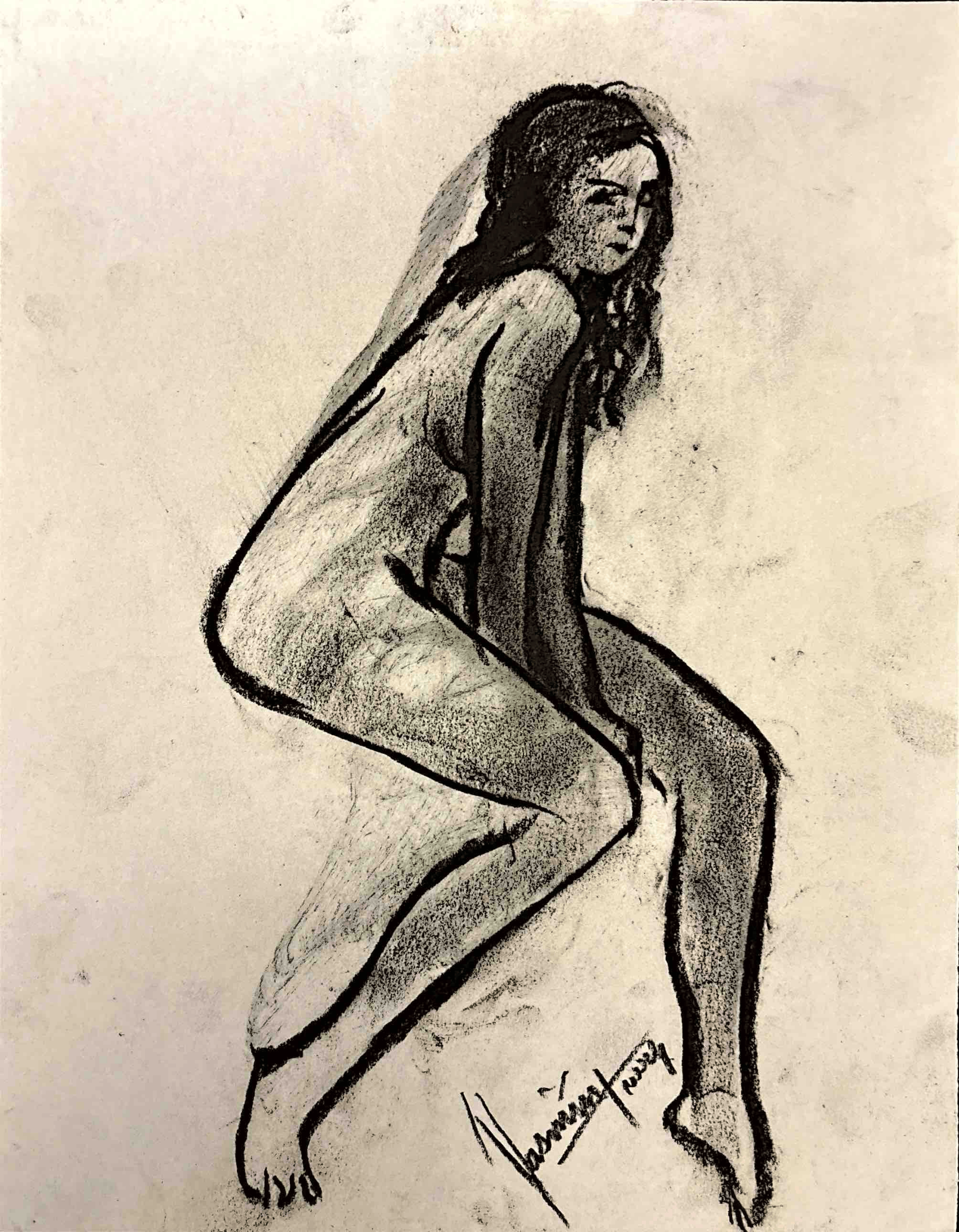 "Technical Warm-ups", charcoal on paper, 9 × 11.75 in., 2024