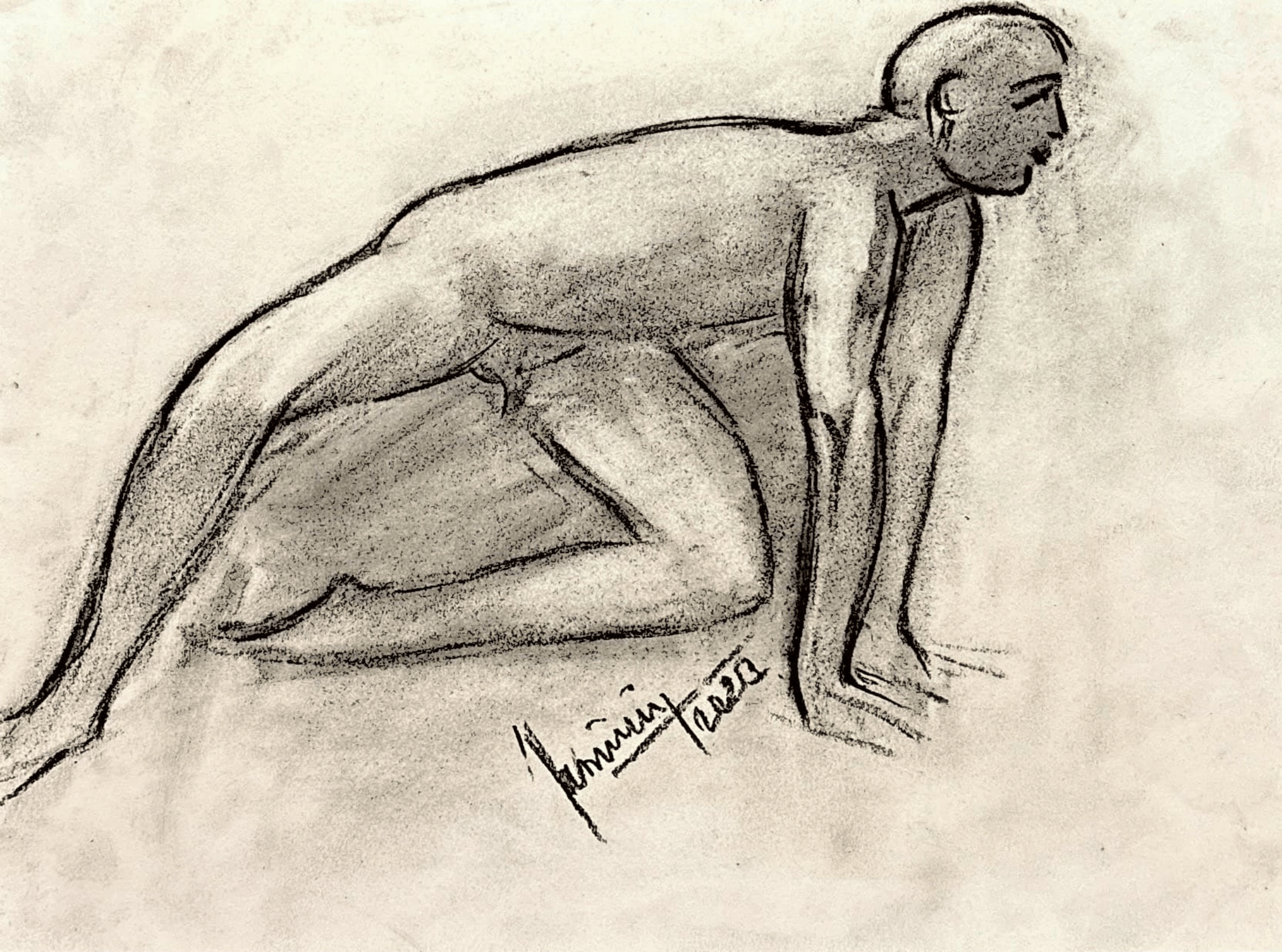 "Technical Warm-ups", charcoal on paper, 9 × 11.75 in., 2023