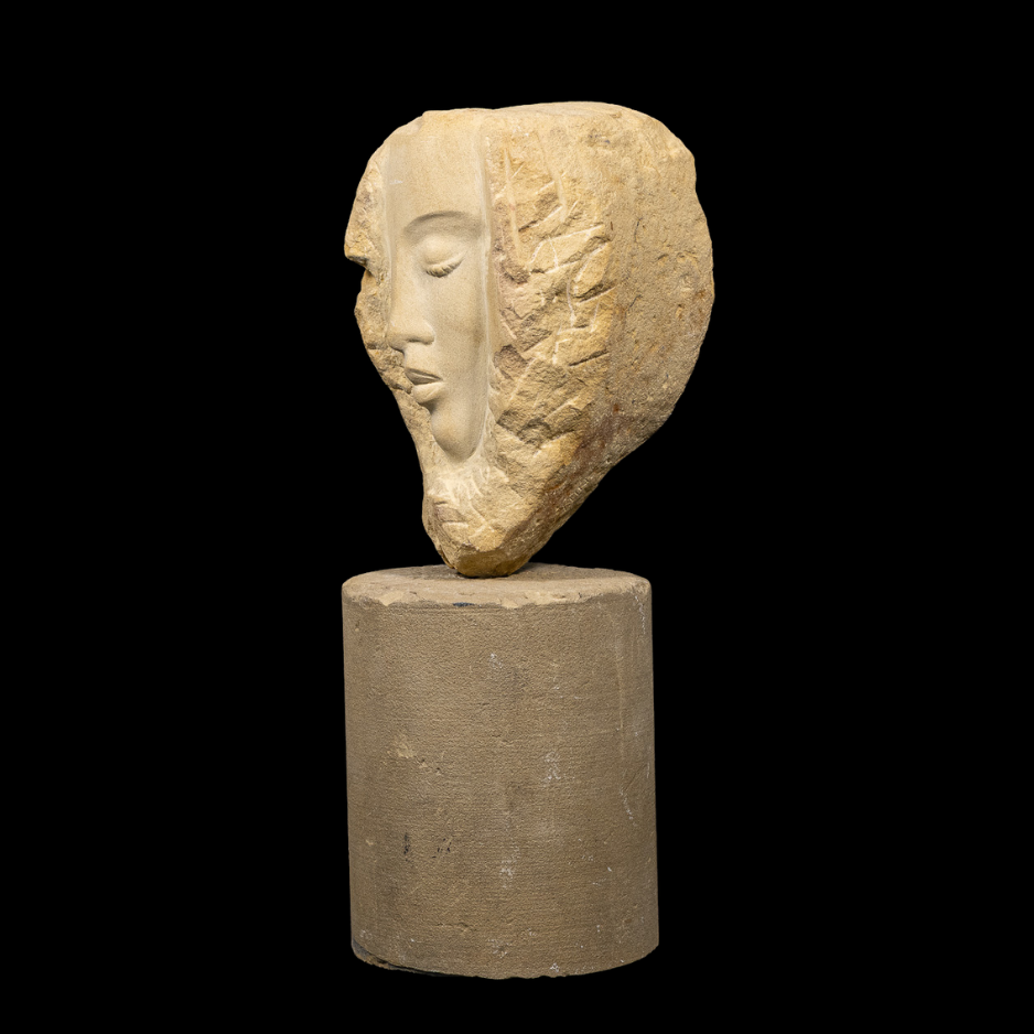 "Half Known", limestone on limestone base, 11 × 4 × 4 in., 2023
