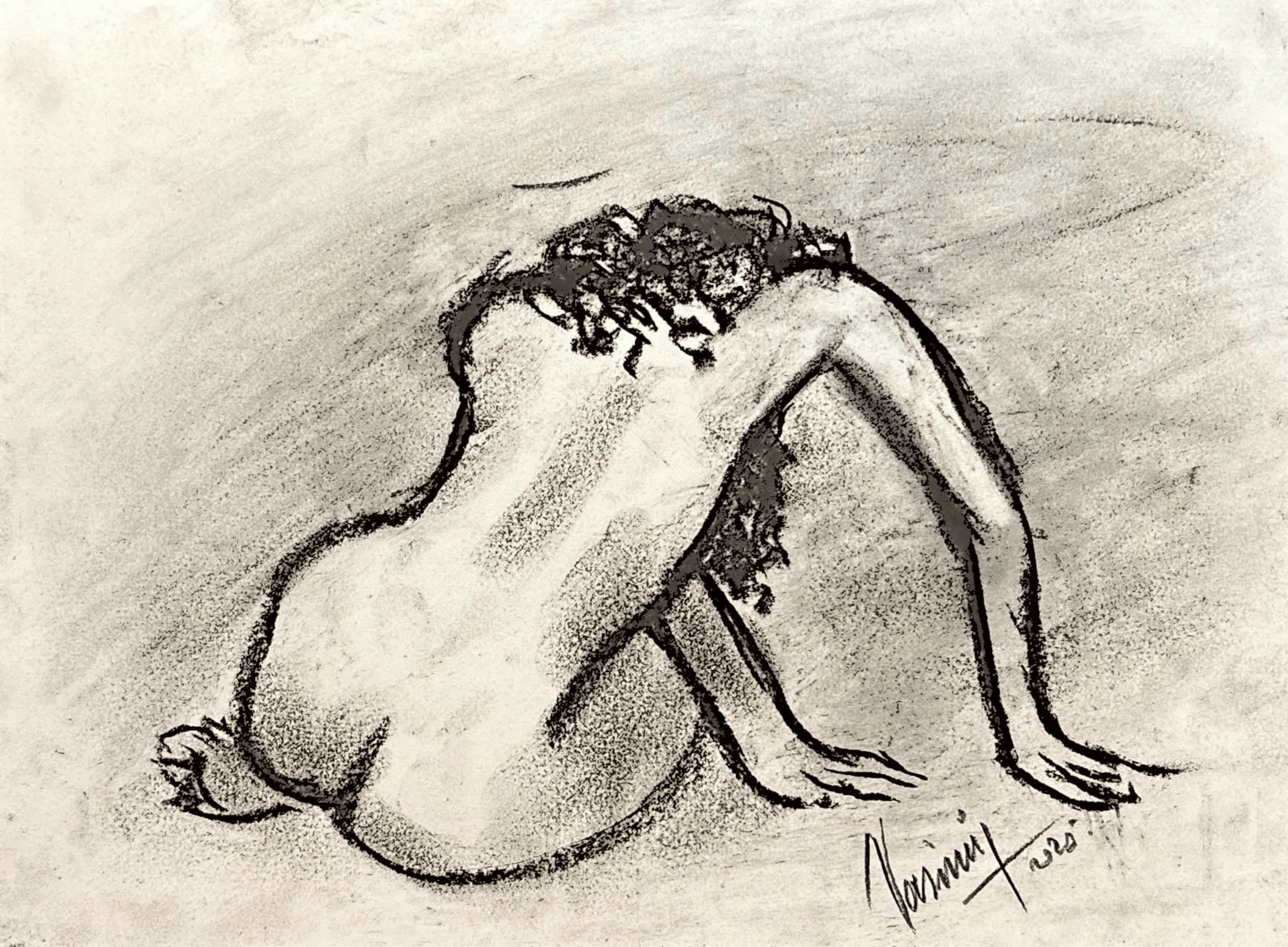 "Technical Warm-ups", charcoal on paper, 9 × 11.75 in., 2025