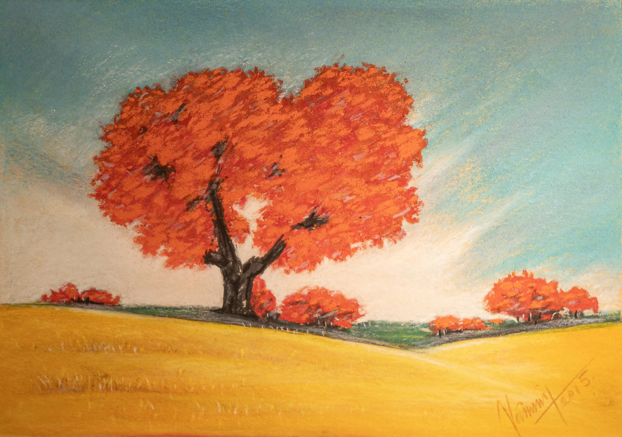 "Crimson Sentinel", pastel on paper, 9 × 12 in., 2015