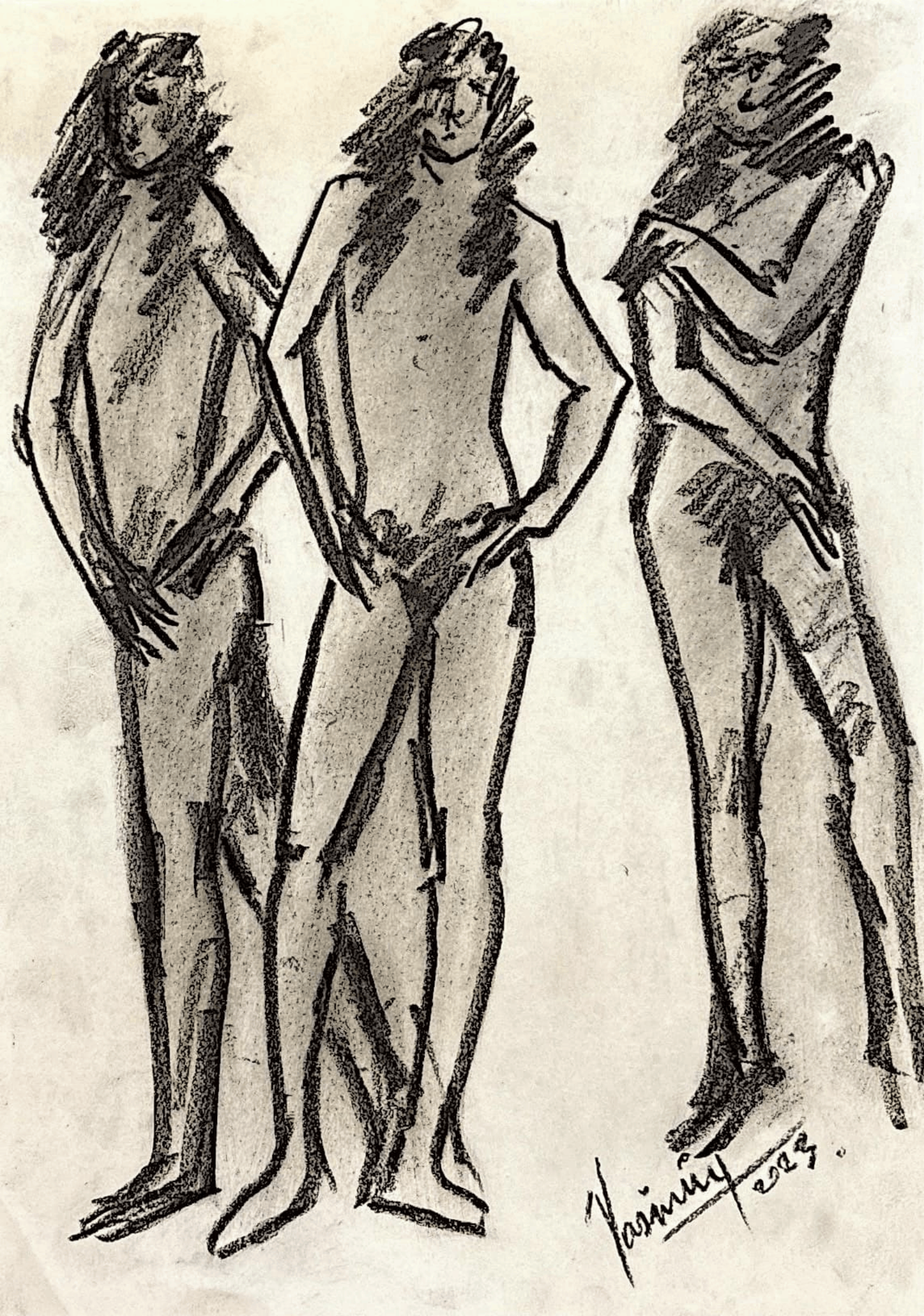 "Technical Warm-ups", charcoal on paper, 9 × 11.75 in., 2023