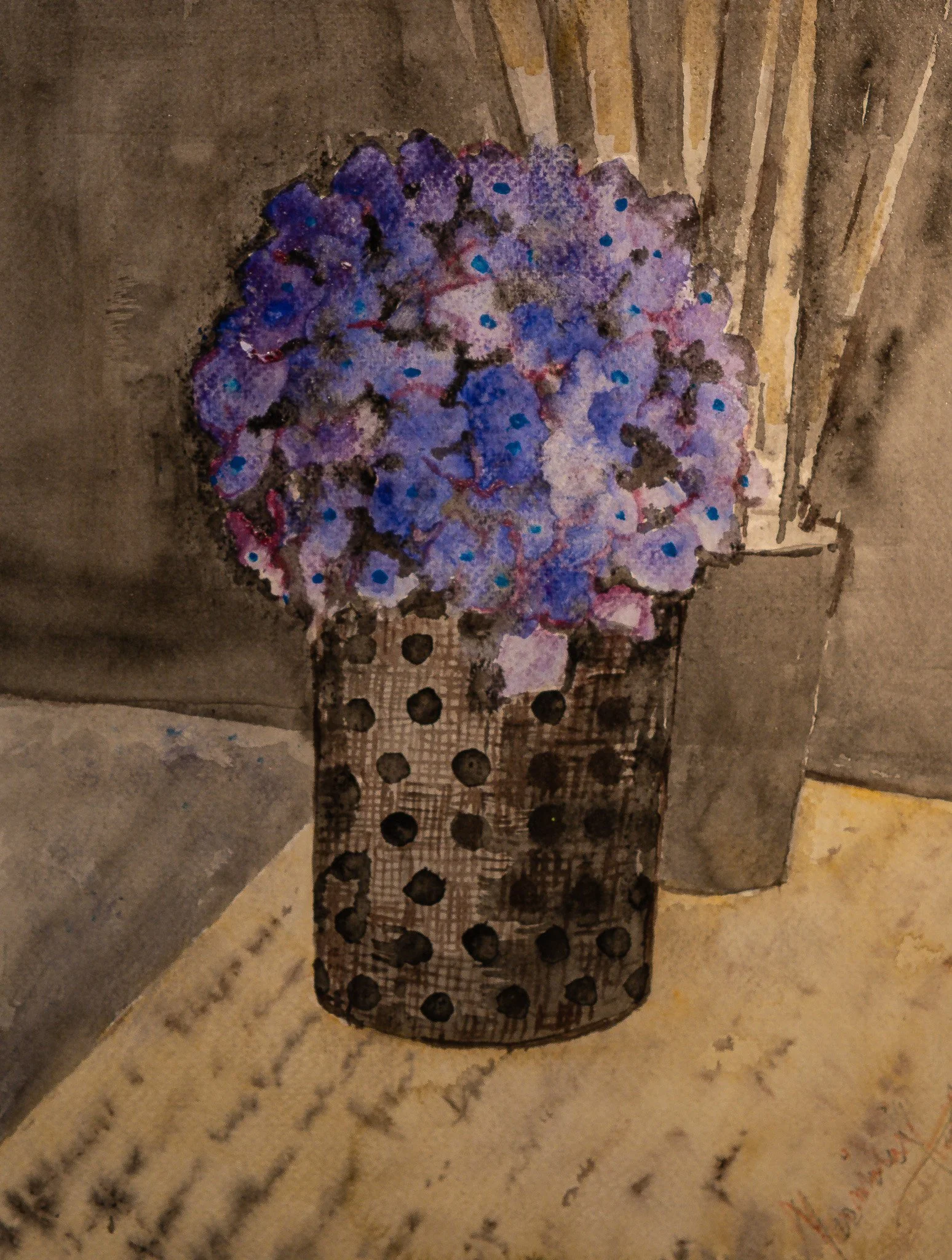 "Hydrangeas", watercolor on paper, 9.5 × 12 in., 2003