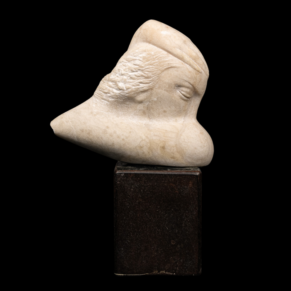 "Thought in Stone", marble on granite base, 8 × 5 × 2.5 in., 2015