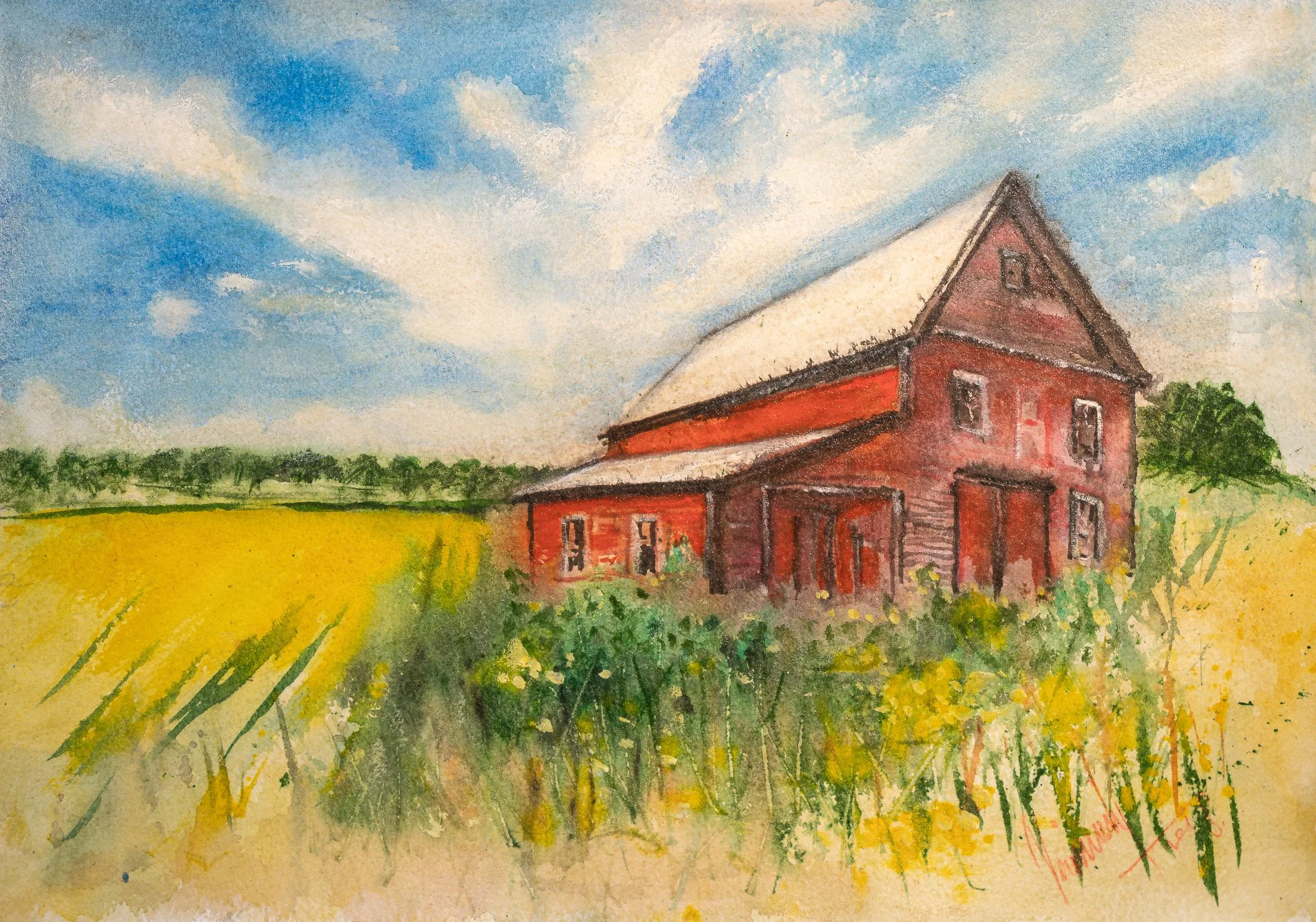 "Farmstead", watercolor on paper, 10 × 14 in., 2018
