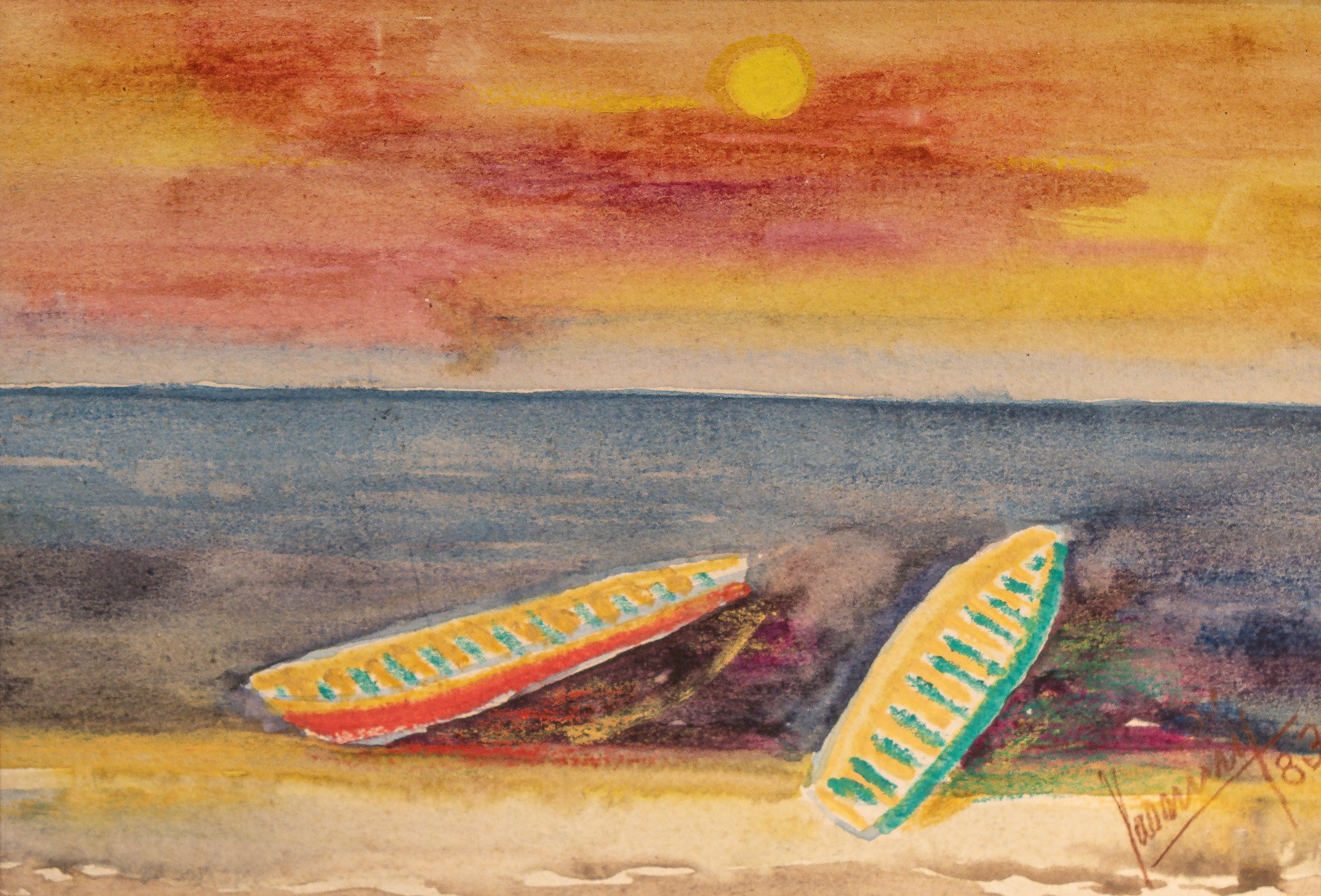 "Beached Boats", watercolor on paper, 5 × 7 in., 1983