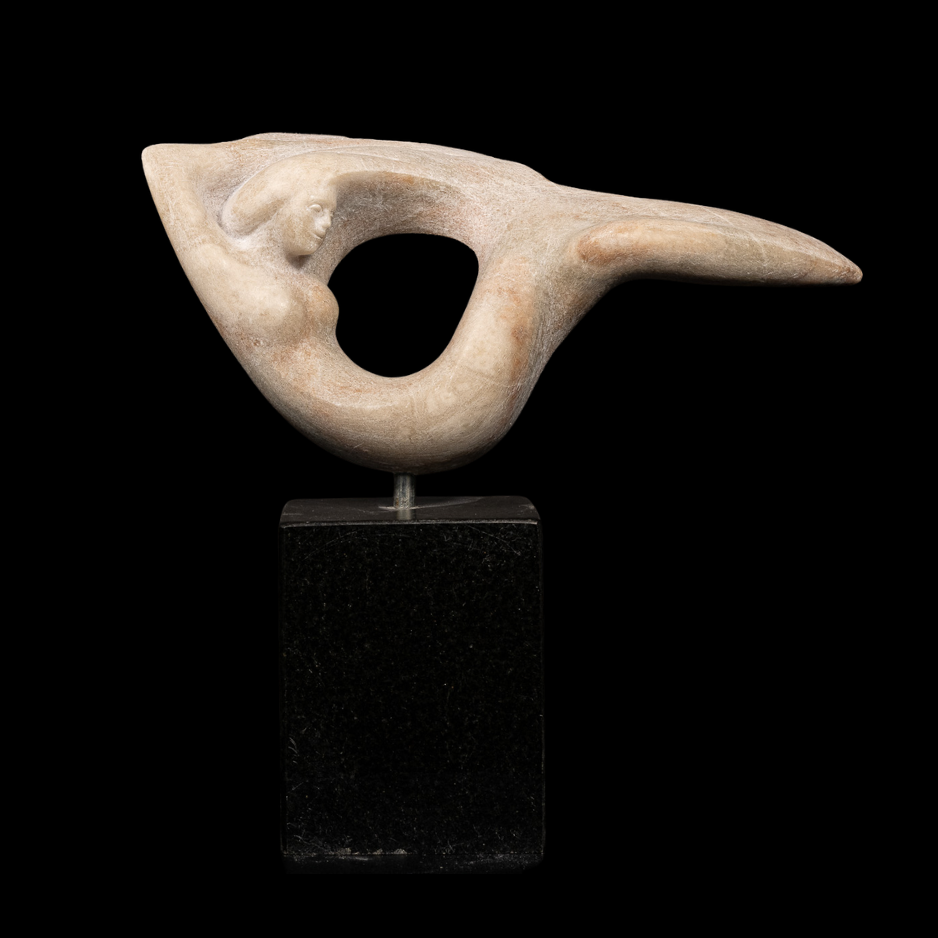 "Continuum III", marble on granite base, 9 × 4 × 4 in., 2023