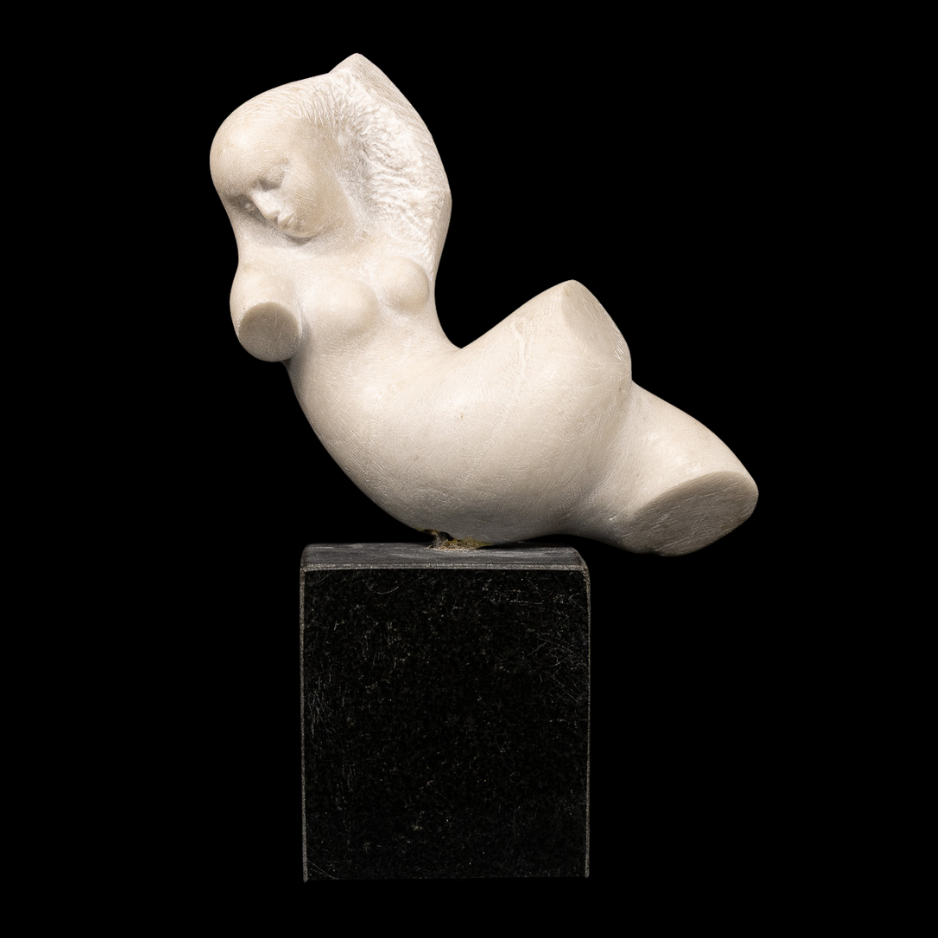 "Torsion", alabaster on granite base, 10 × 7 × 3.5 in., 2024