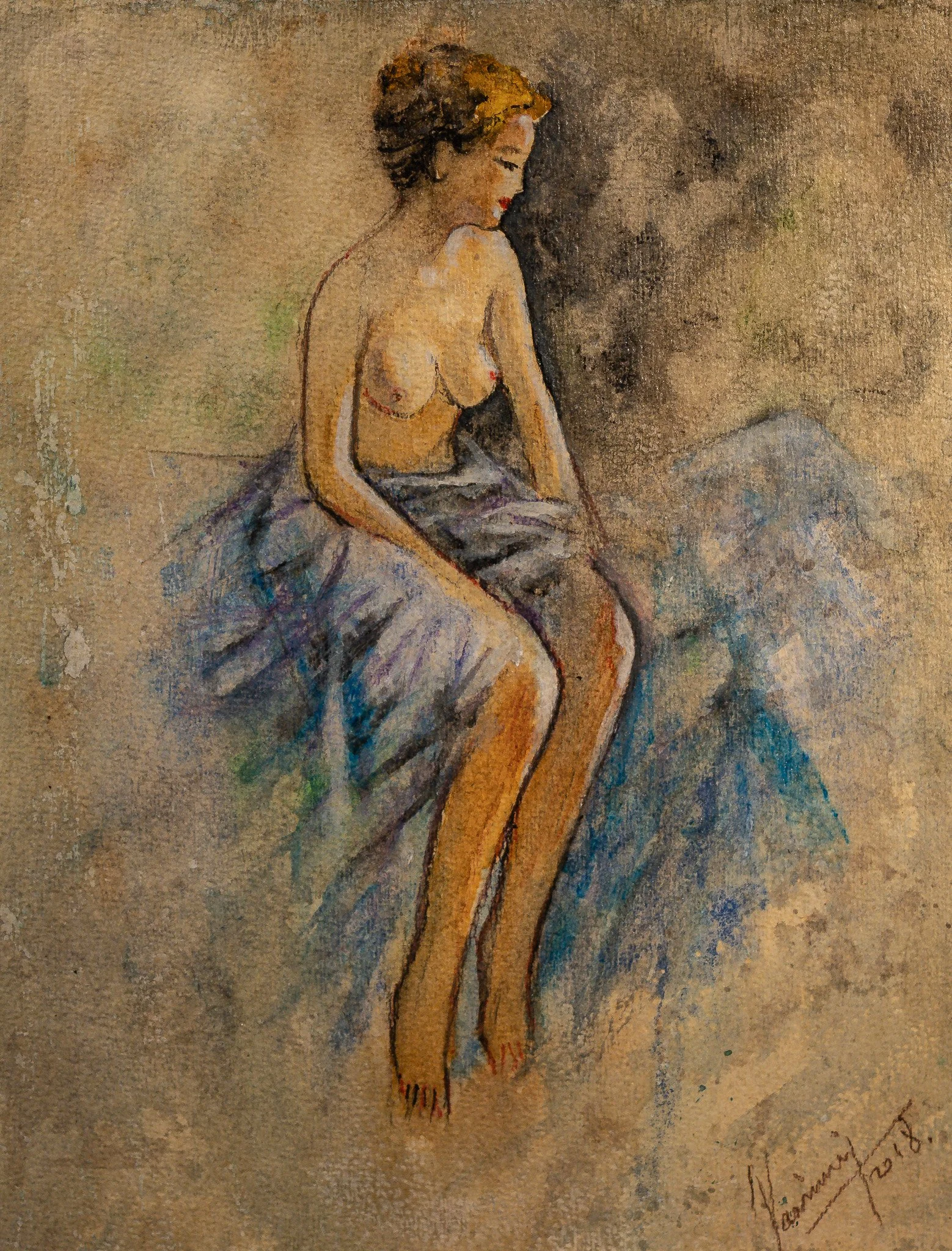 "The Blue Drape", watercolor on paper, 10.5 × 14.5 in., 2018