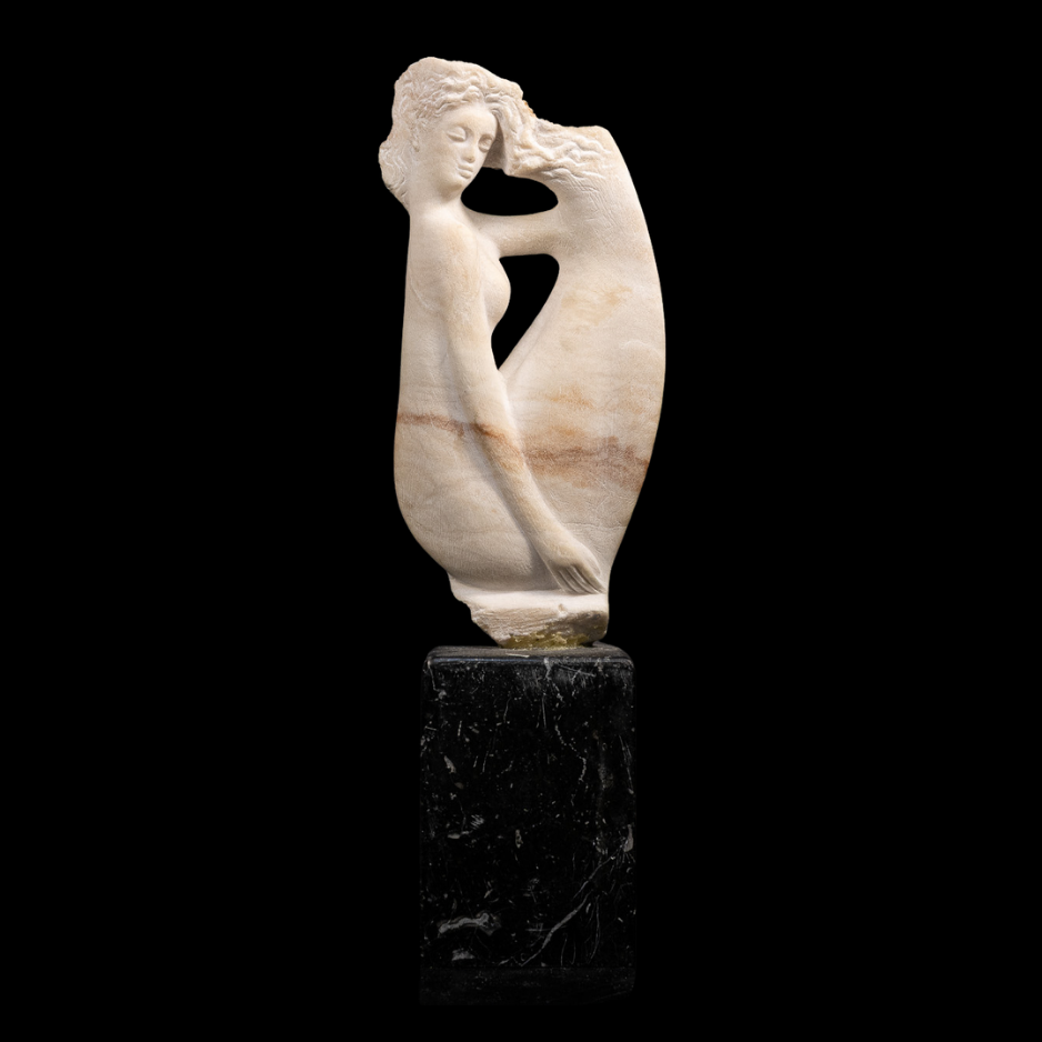 "Striated Body", marble on granite base, 14 × 5 × 3 in., 2019