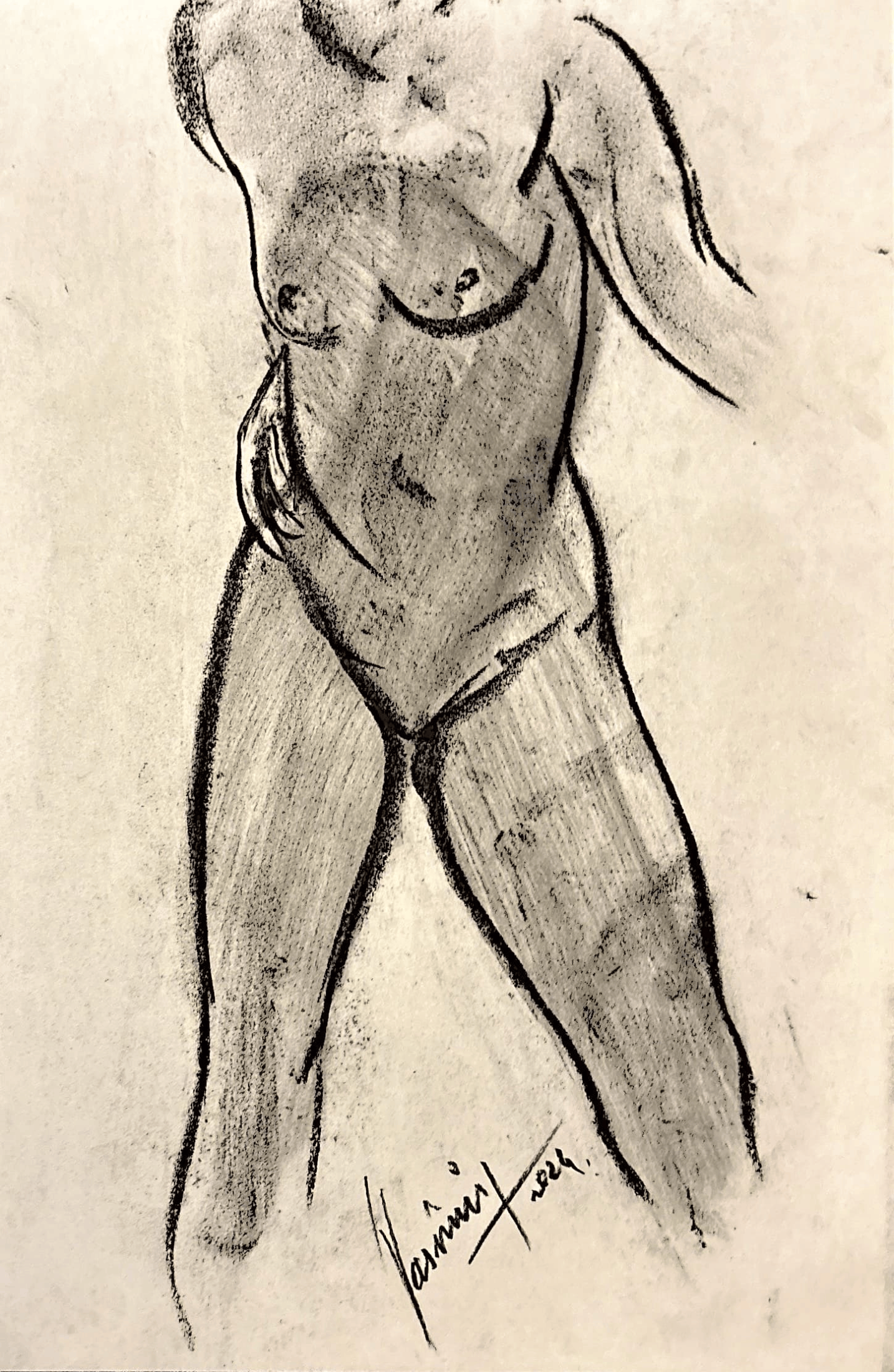 "Technical Warm-ups", charcoal on paper, 9 × 11.75 in., 2024