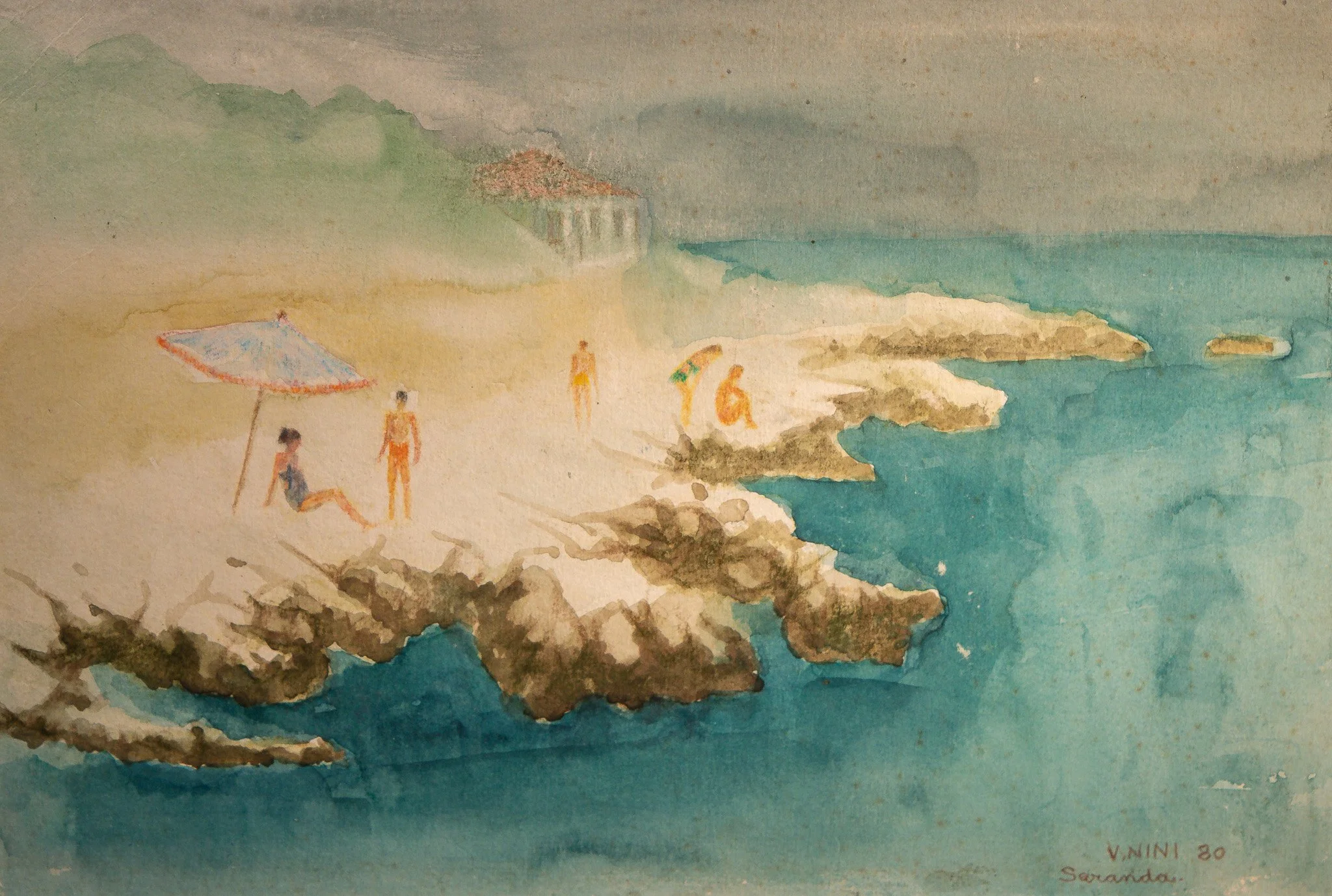 "Sarandë", watercolor on paper, 9 × 13 in., 1980