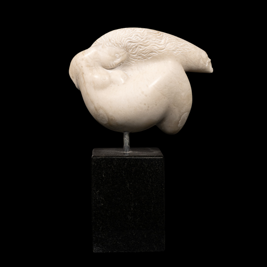 "Metamorphic", marble on granite base, 9.5 × 7 × 3 in., 2023
