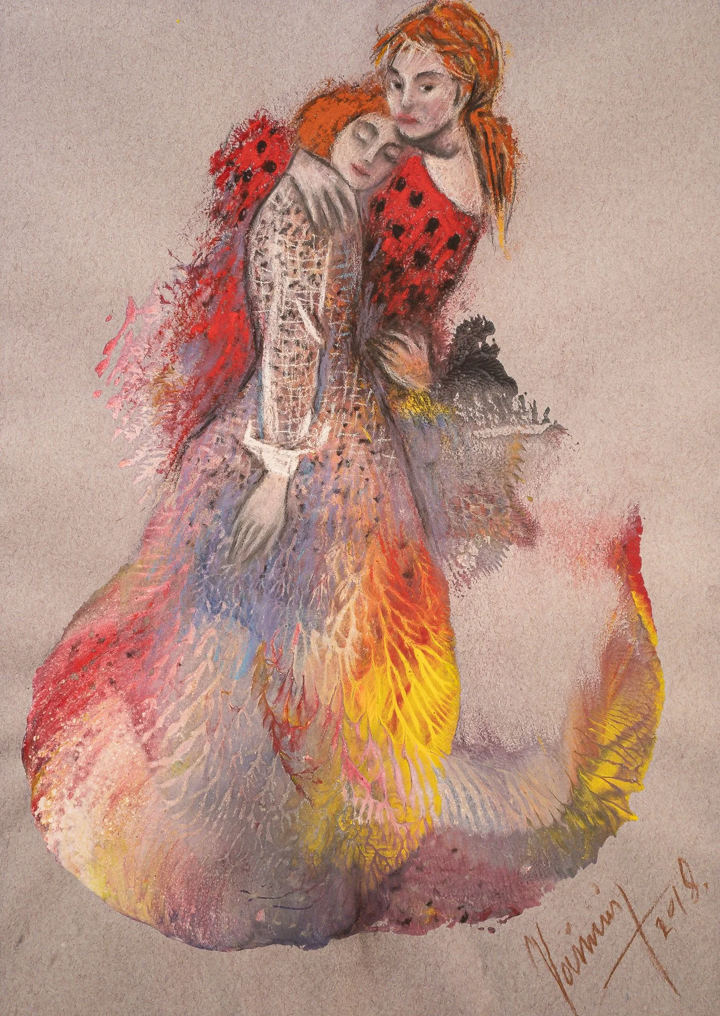 "Prismatic Muse Series", mixed media on paper, 9 × 12 in., 2018