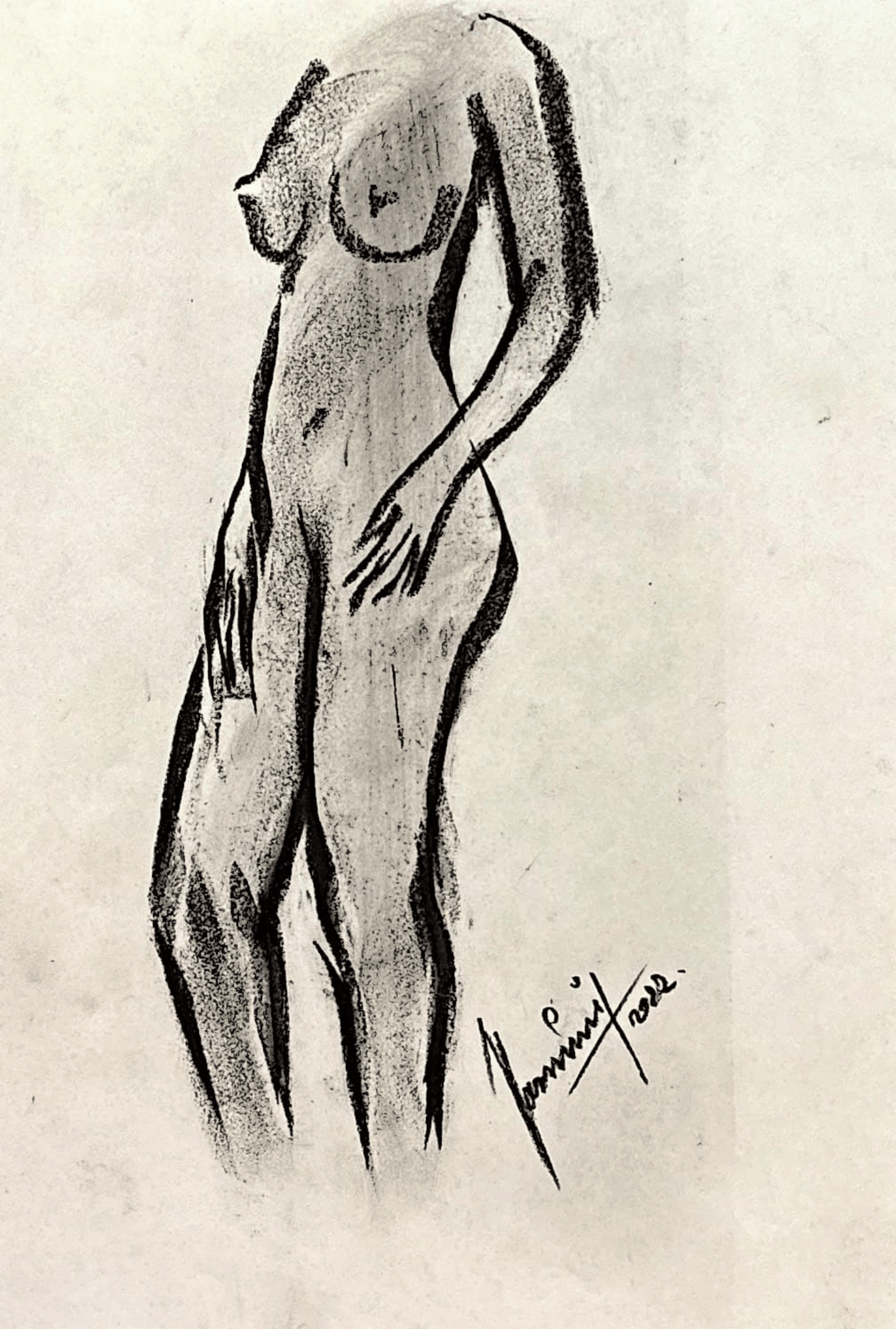 "Technical Warm-ups", charcoal on paper, 9 × 11.75 in., 2022