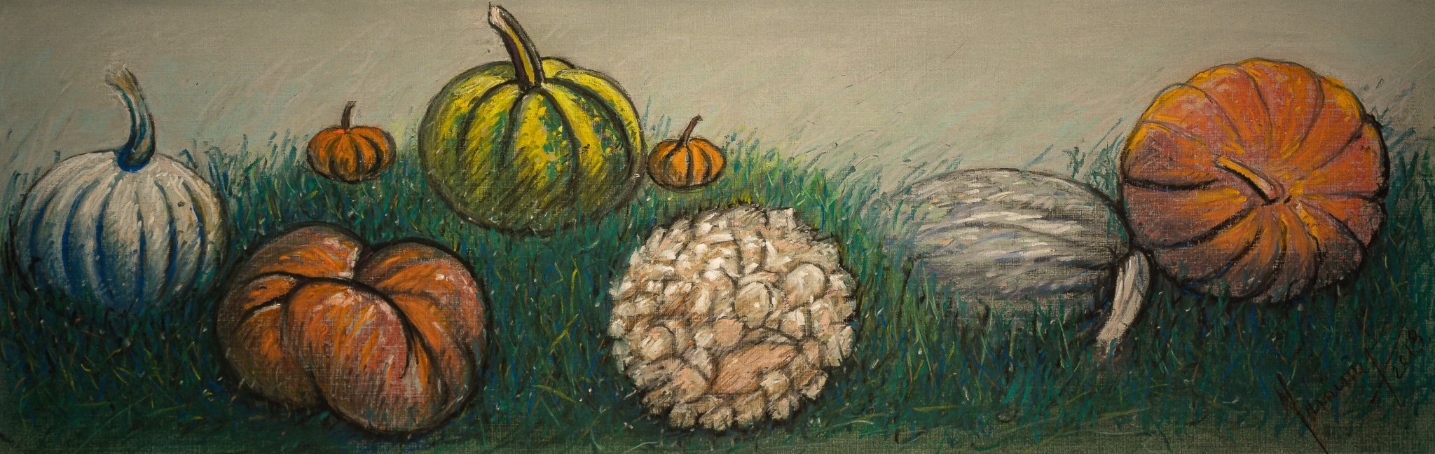 "Gourd Garden", pastel on paper, 8 × 24 in., 2018