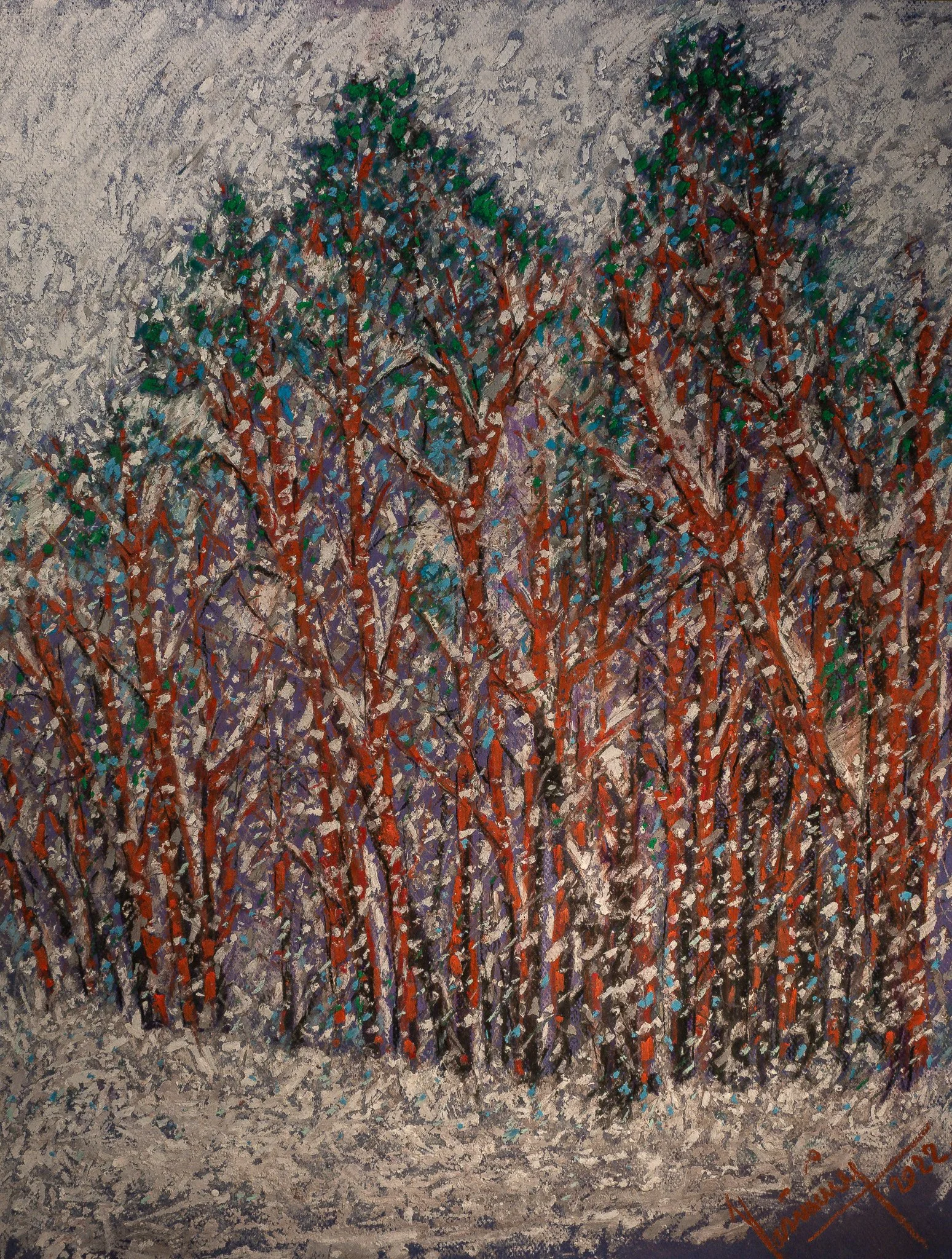 "Copper Forest", pastel on paper, 19 × 26 in., 2022