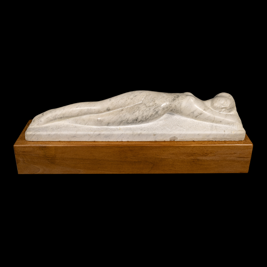 "The Long Sleep", marble on wood base, 23 × 8 × 5.5 in., 2024