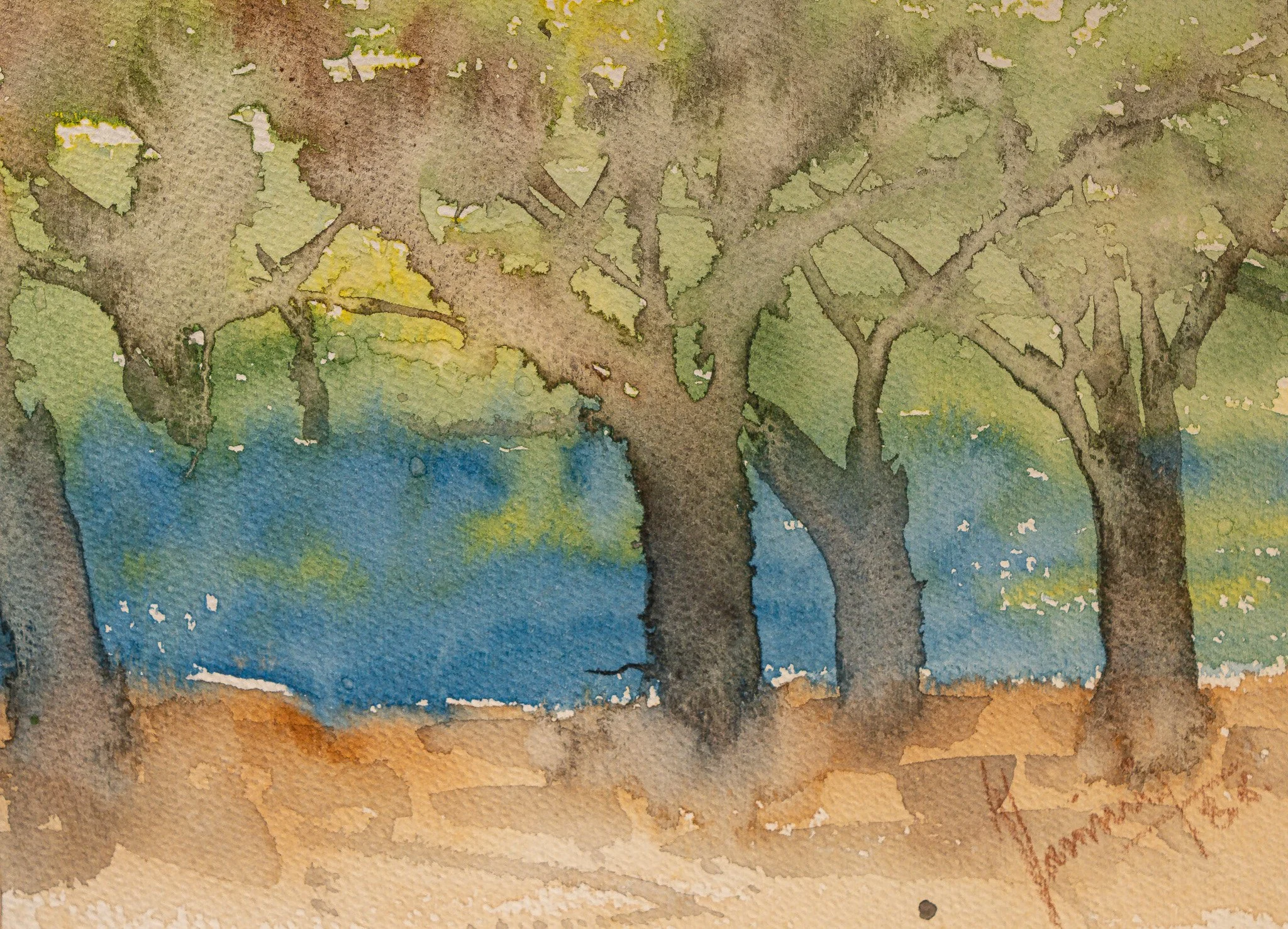 "Trunk and Tide", watercolor on paper, 7 × 9 in., 1986