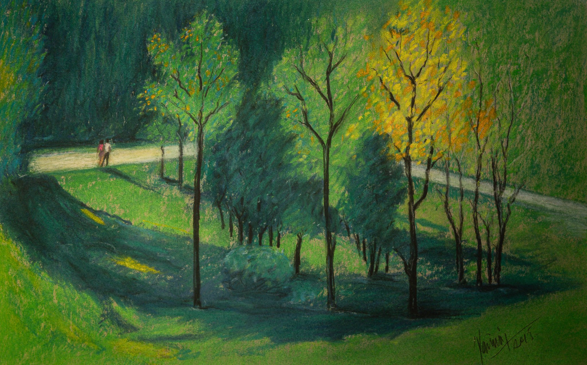 "Park Walk", pastel on paper, 12 × 18 in., 2015