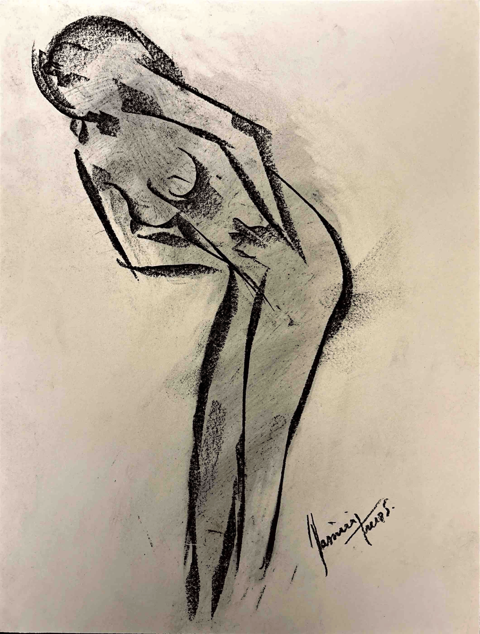 "Technical Warm-ups", charcoal on paper, 9 × 11.75 in., 2025