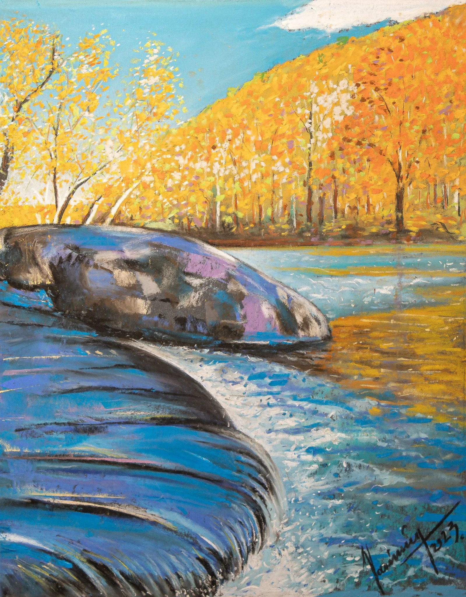 "Over the Edge", pastel on paper, 9 × 12 in., 2023