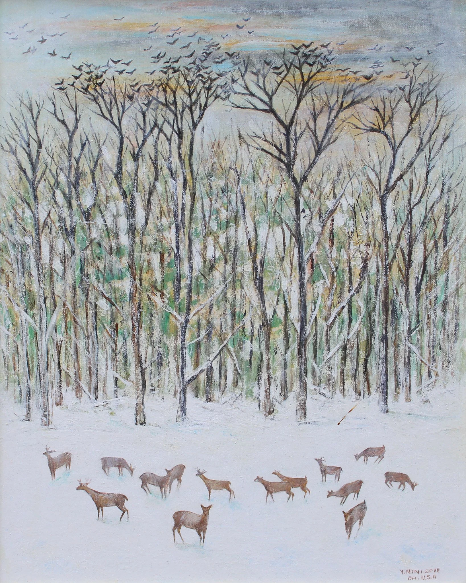 "Winter Gathering", acrylic on canvas, 16 × 20 in., 2011