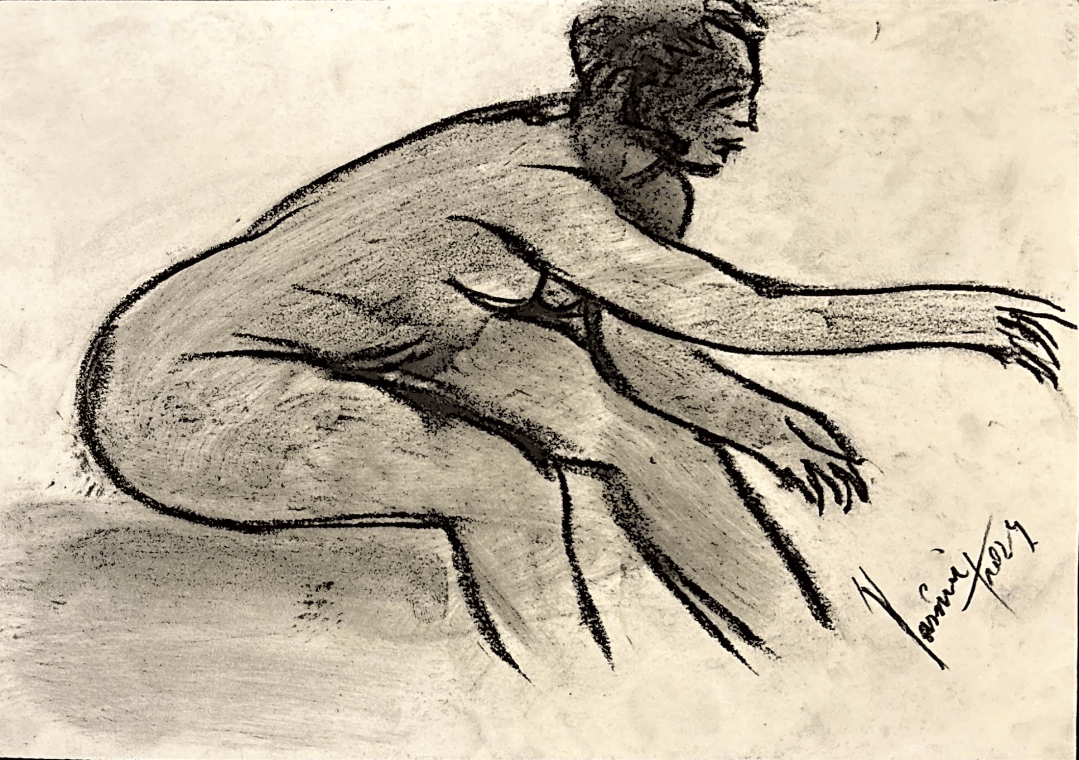 "Technical Warm-ups", charcoal on paper, 9 × 11.75 in., 2024