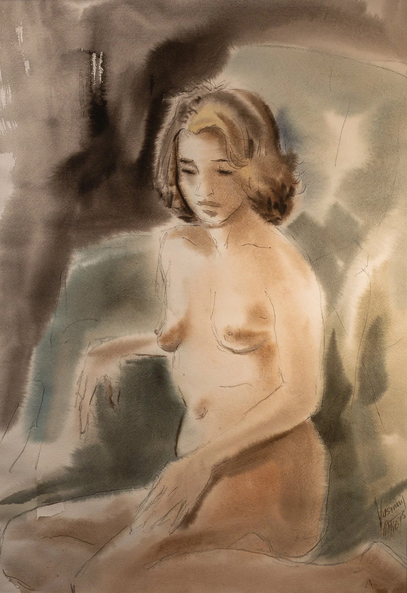 "The Weight of Thought", watercolor on paper, 14 × 20 in., 2015