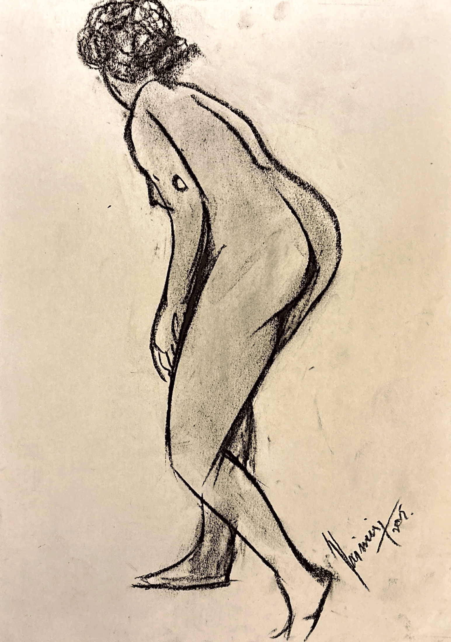 "Technical Warm-ups", charcoal on paper, 9 × 11.75 in., 2025
