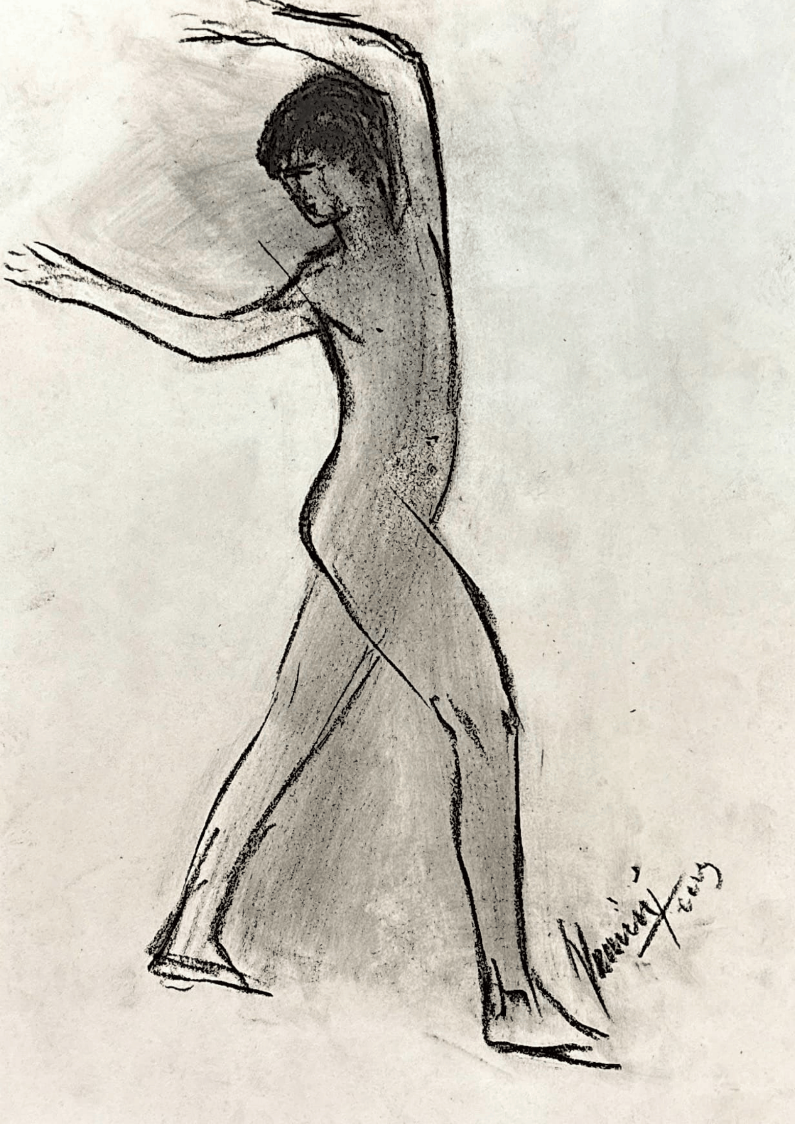 "Technical Warm-ups", charcoal on paper, 9 × 11.75 in., 2023