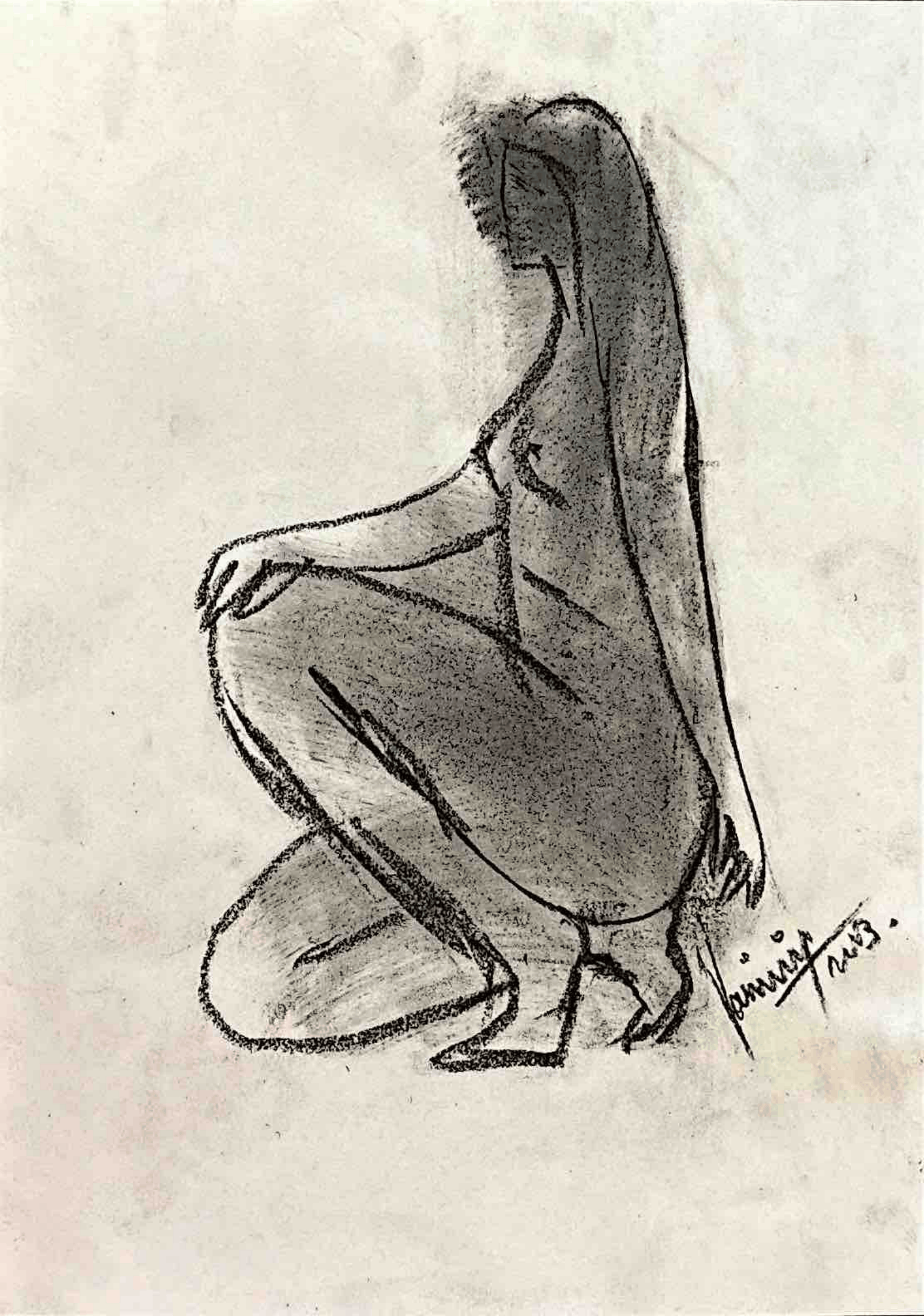 "Technical Warm-ups", charcoal on paper, 9 × 11.75 in., 2023
