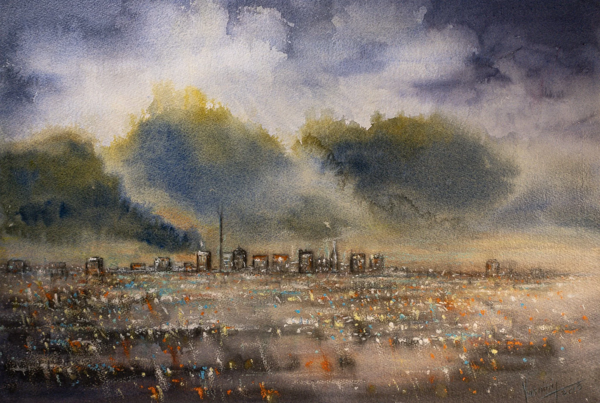 "Skyline", watercolor on paper, 16 × 23 in., 2015