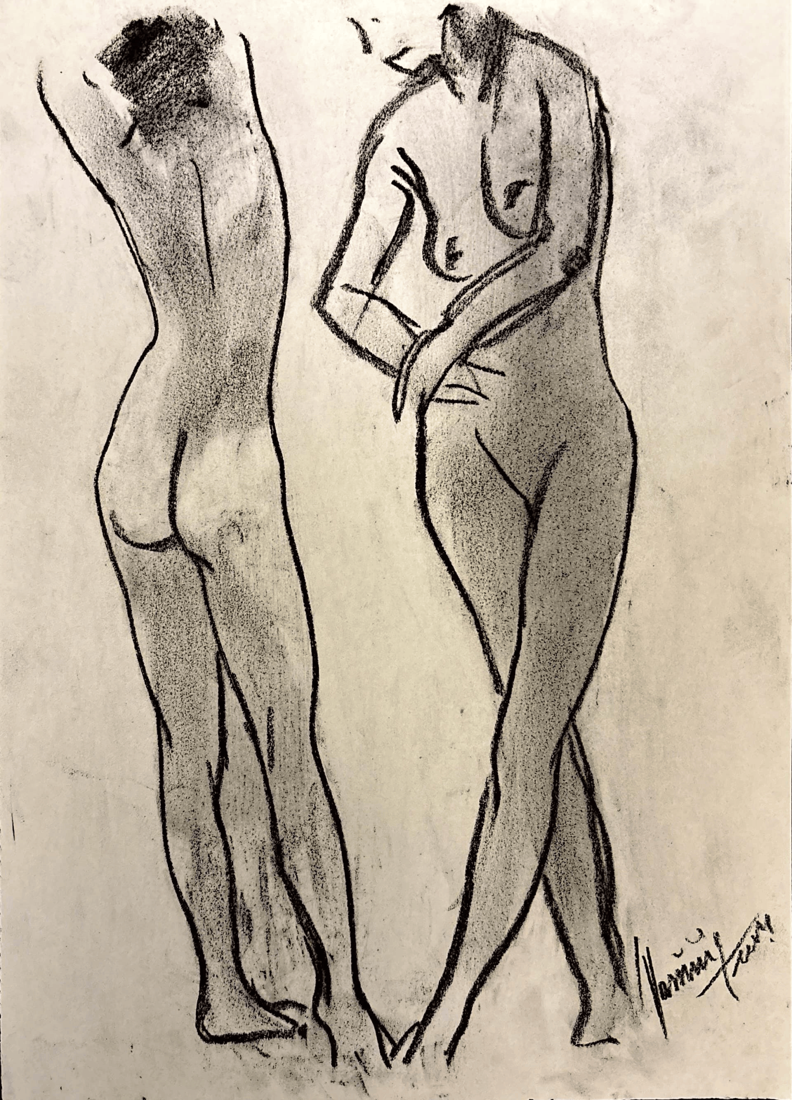 "Technical Warm-ups", charcoal on paper, 9 × 11.75 in., 2024