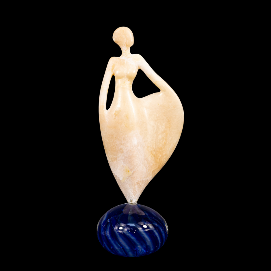 "Over Blue", marble on glass base, 8 × 3.5 × 2.5 in., 1998