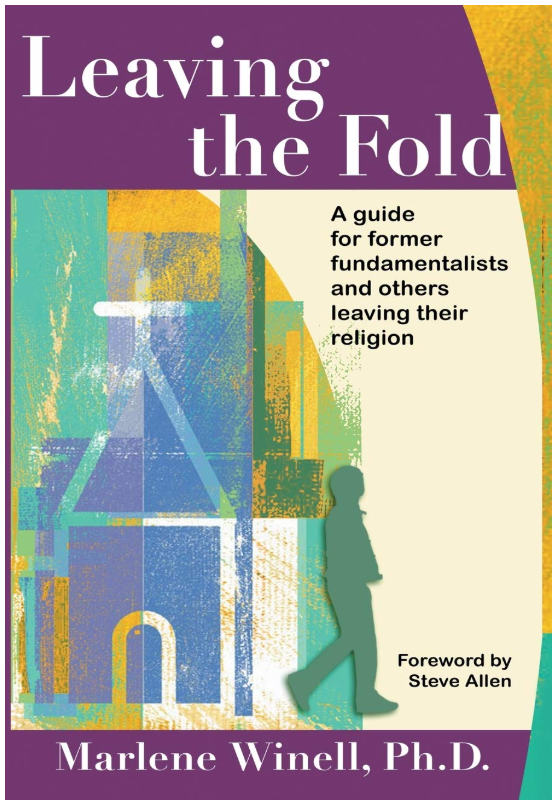 Book cover titled "Leaving the Fold" by Marlene Winell, Ph.D., featuring abstract colorful artwork and a silhouette of a person walking.