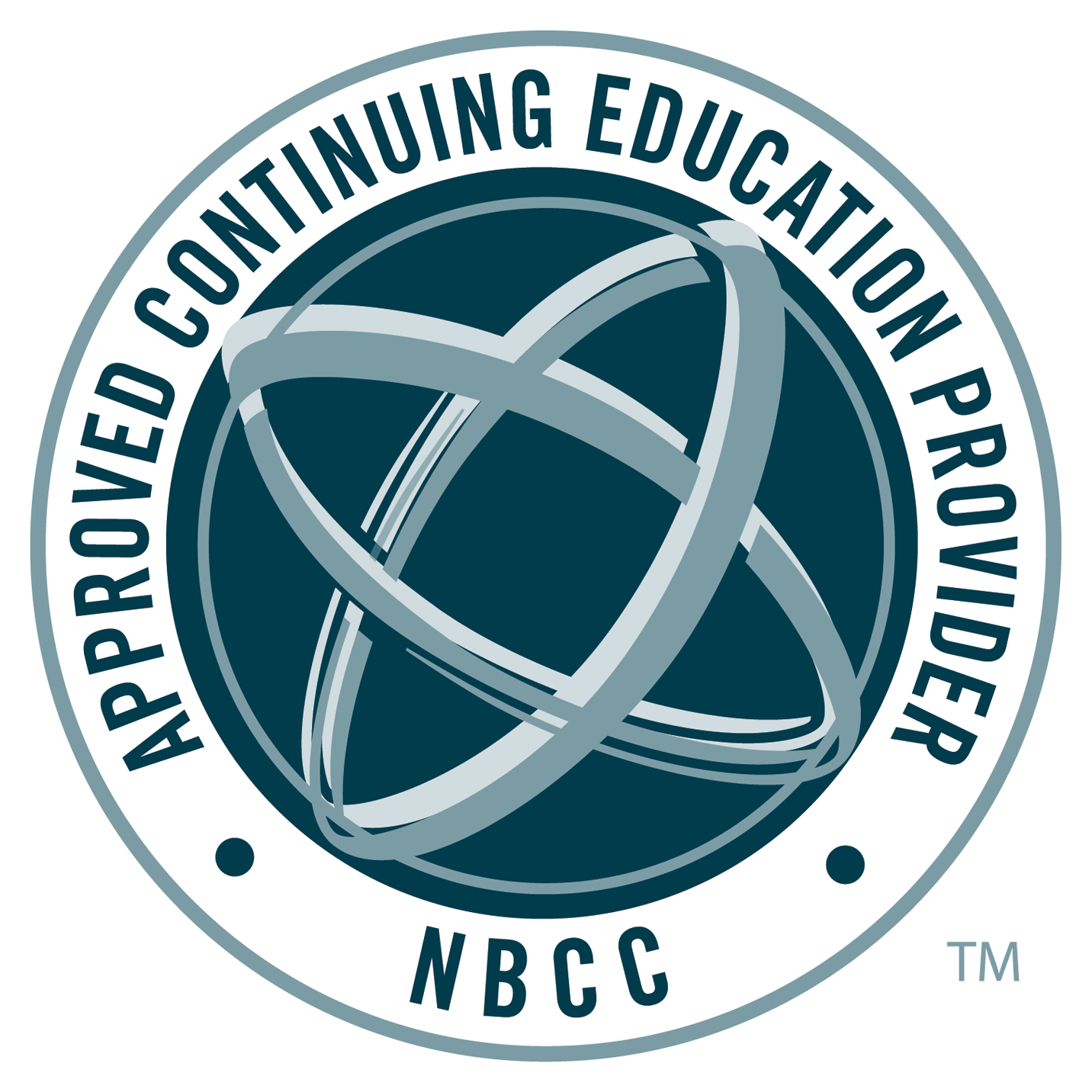 Logo of the Approved Continuing Education Provider (ACEP) for the National Board of Certification Counselors (NBCC) featuring a globe with interconnected rings and text around the circle.