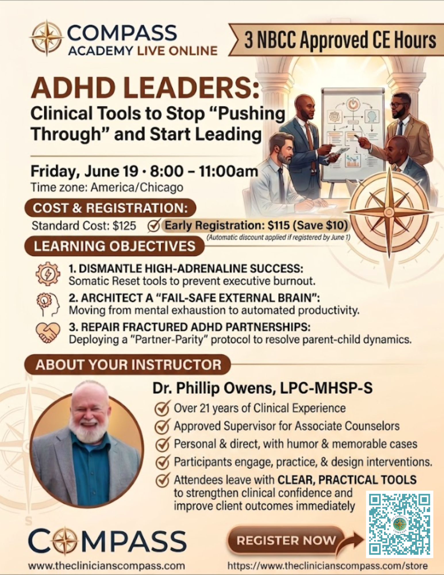 Compass Academy Live Online:  ADHD Leaders: Clinical Tools to Stop “Pushing Through” and Start Leading