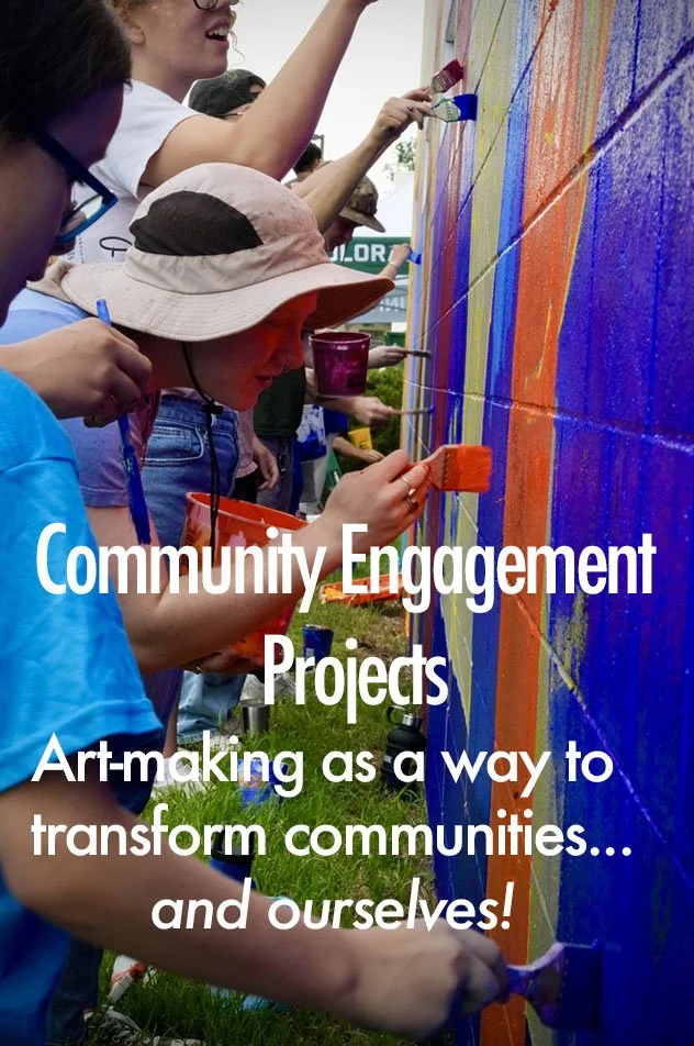 Children painting a colorful mural on an outdoor wall during a community engagement project.