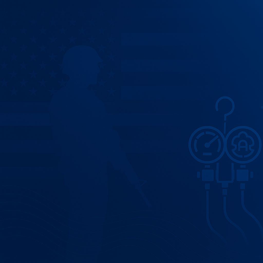 A white silhouette of a person in front of a stylized American flag with stars and stripes, and various icons including a question mark, clock, and dollar sign.