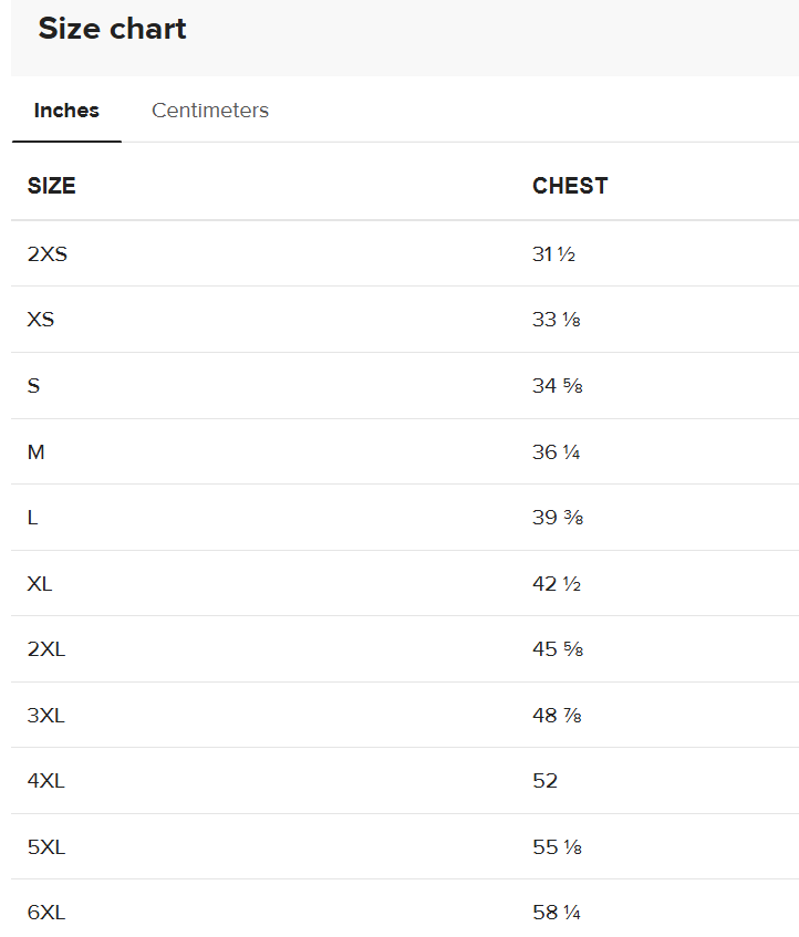 Bandeau bikini top size chart.png