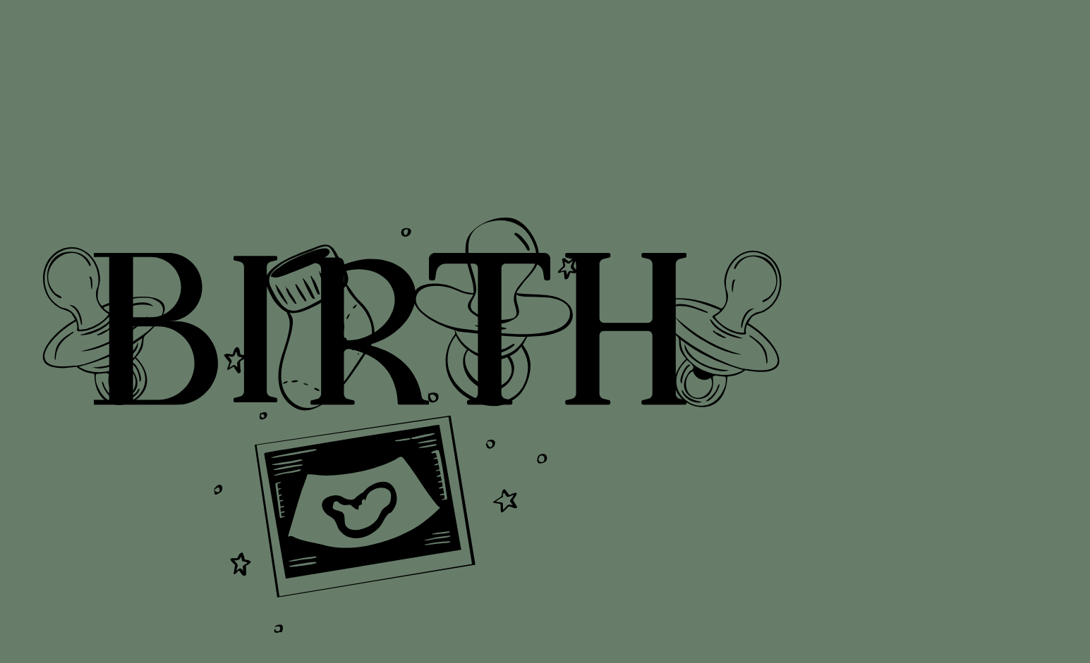 created image of the word BIRTH and illustrations