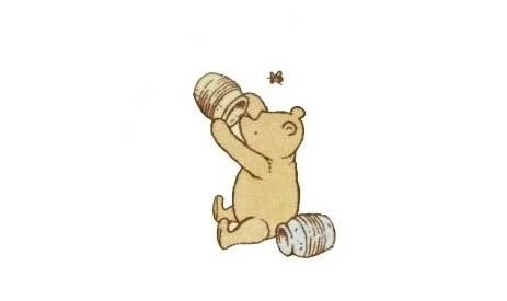 Winnie the pooh (classic) looking at an empty  jar of honey with another empty jar behind him