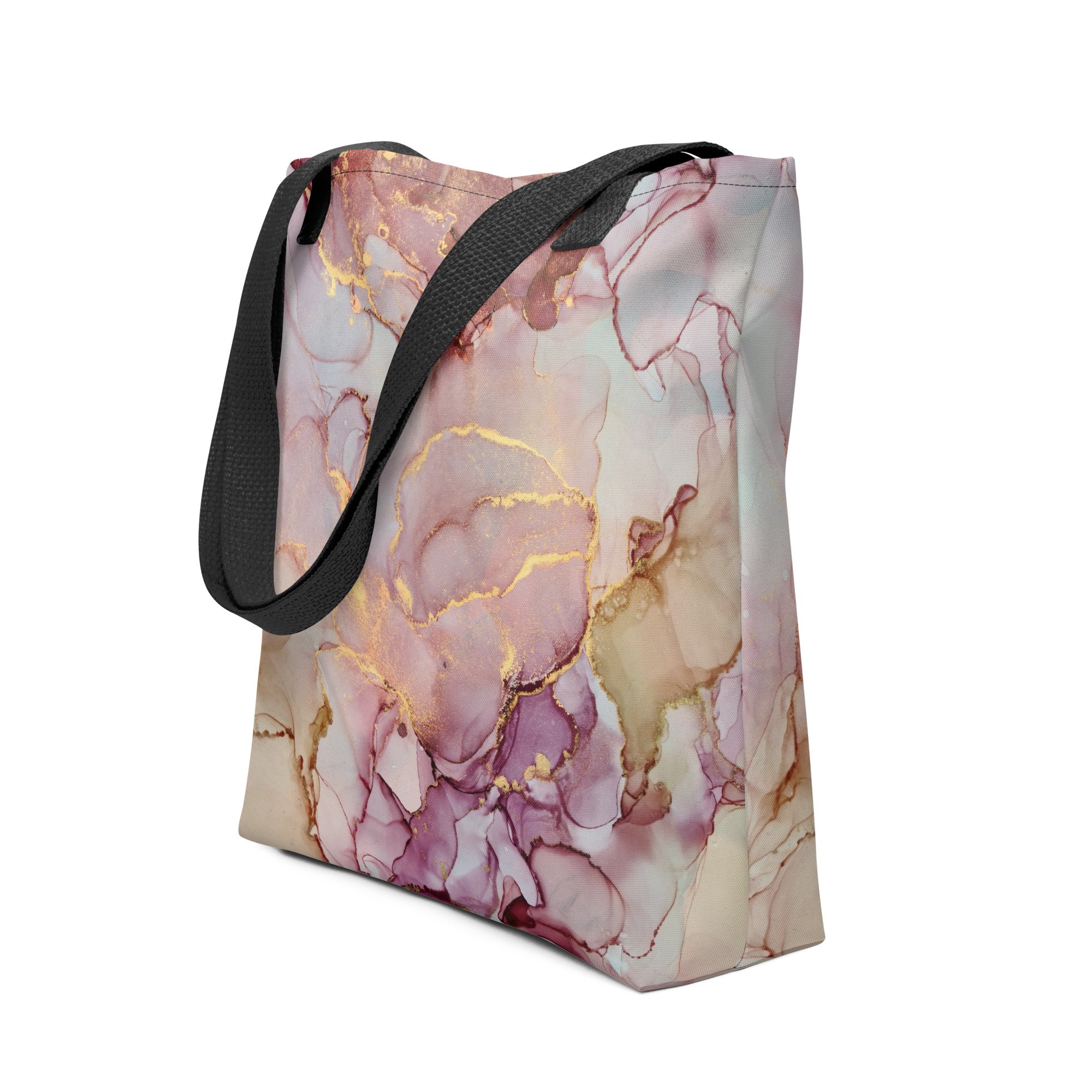 Tote bag - 15" x 15" - Pink Plum and Gold Marble