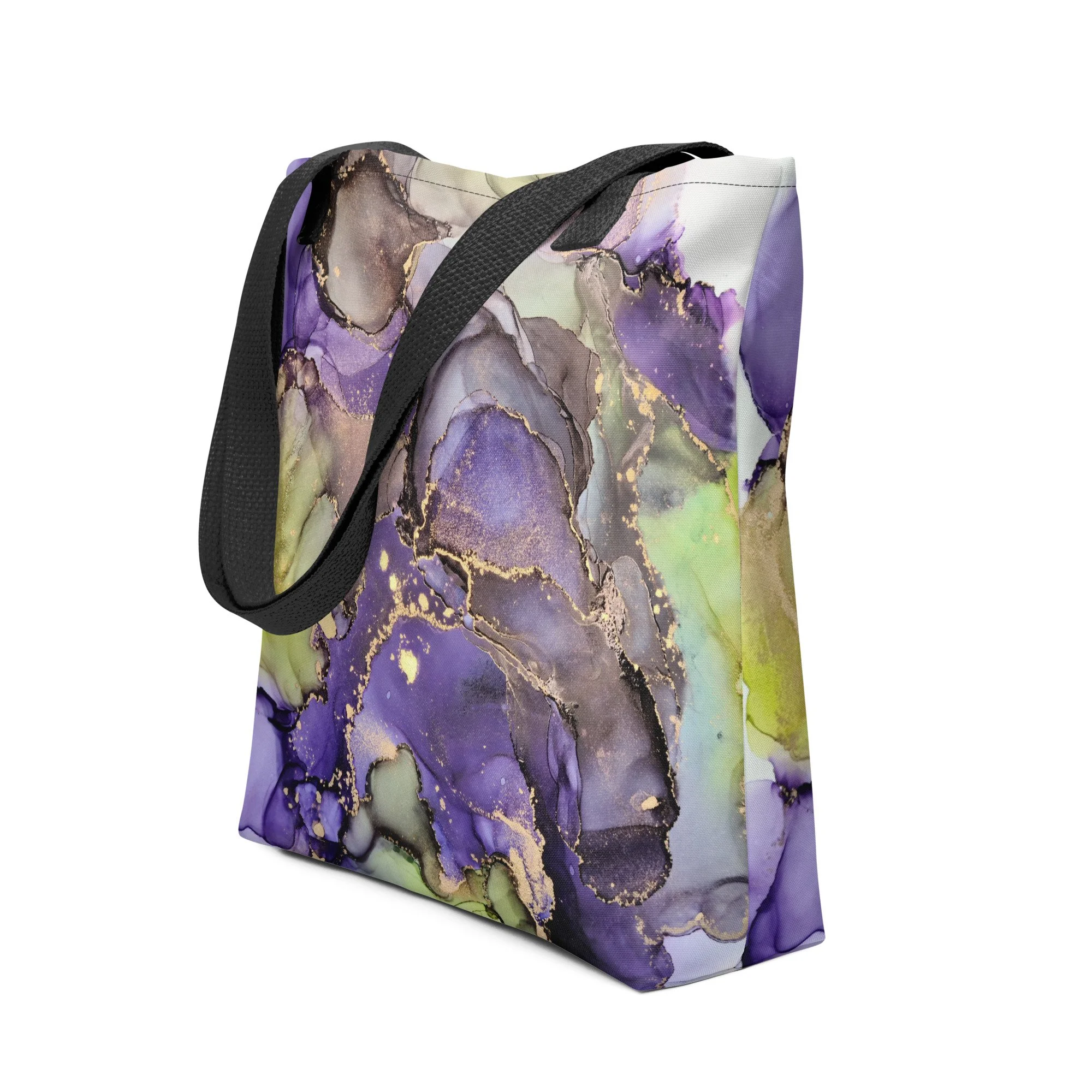 Tote bag - 15" x 15" - Purple Green & Gold Marble