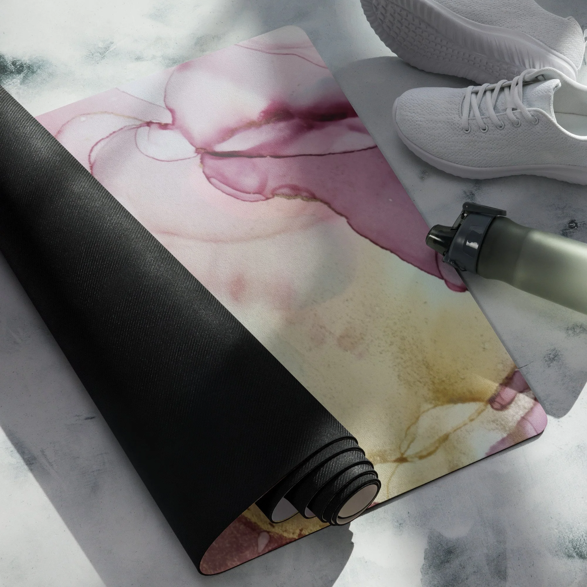 Yoga mat - Pink Plum & Gold Marble